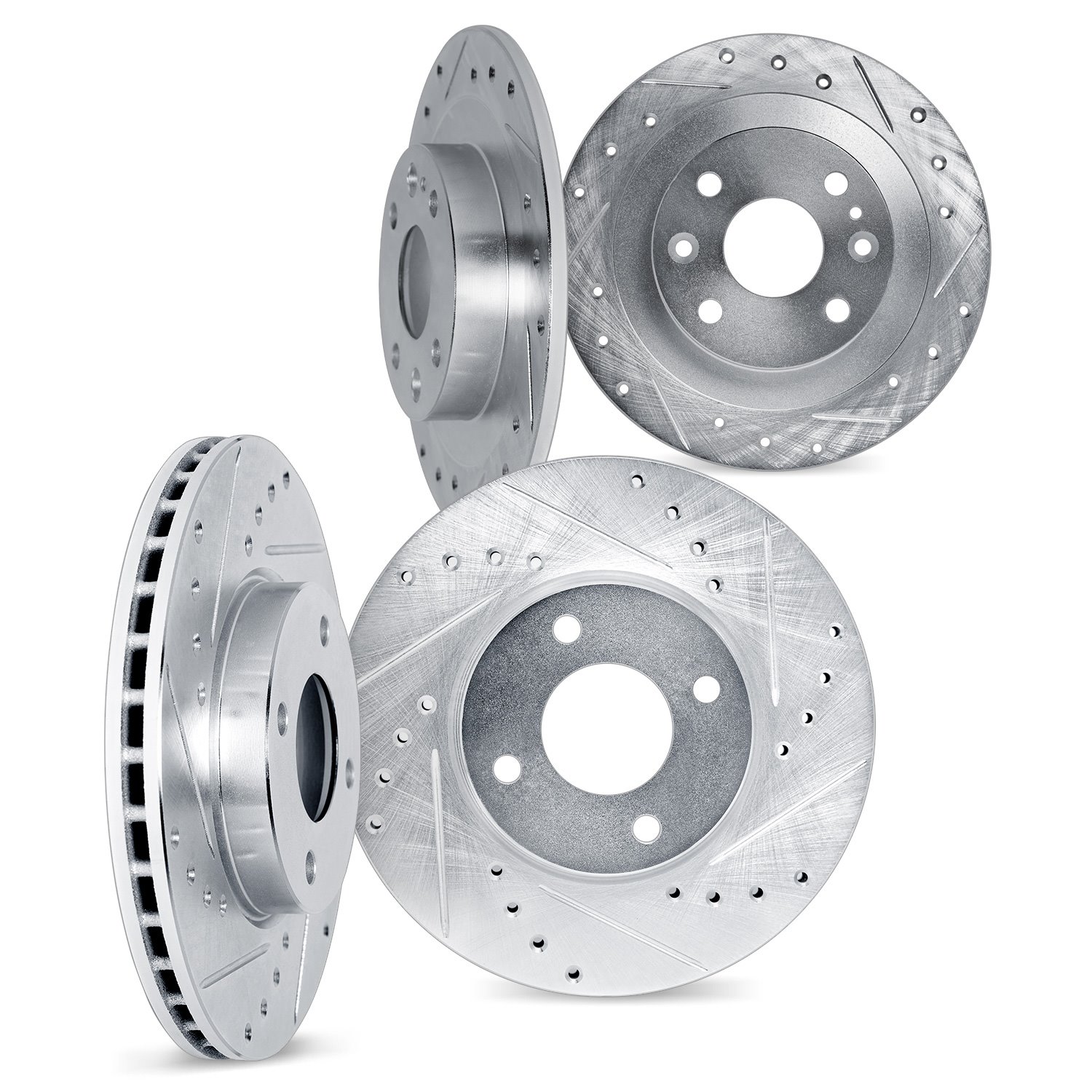 7004-01000 Drilled/Slotted Brake Rotors [Silver], 2004-2009 Multiple Makes/Models, Position: Front and Rear