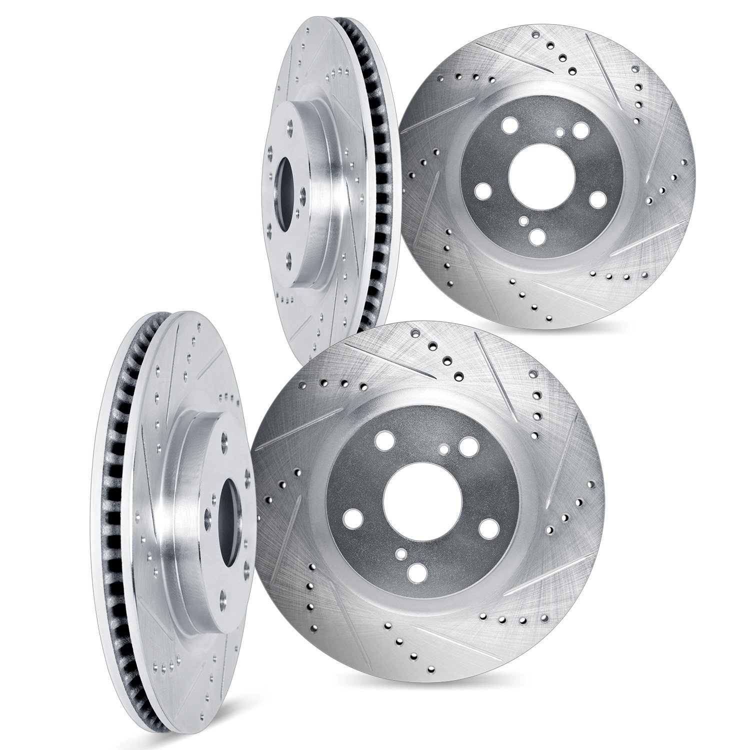 7004-03007 Drilled/Slotted Brake Rotors [Silver], 2018-2020 Kia/Hyundai/Genesis, Position: Front and Rear