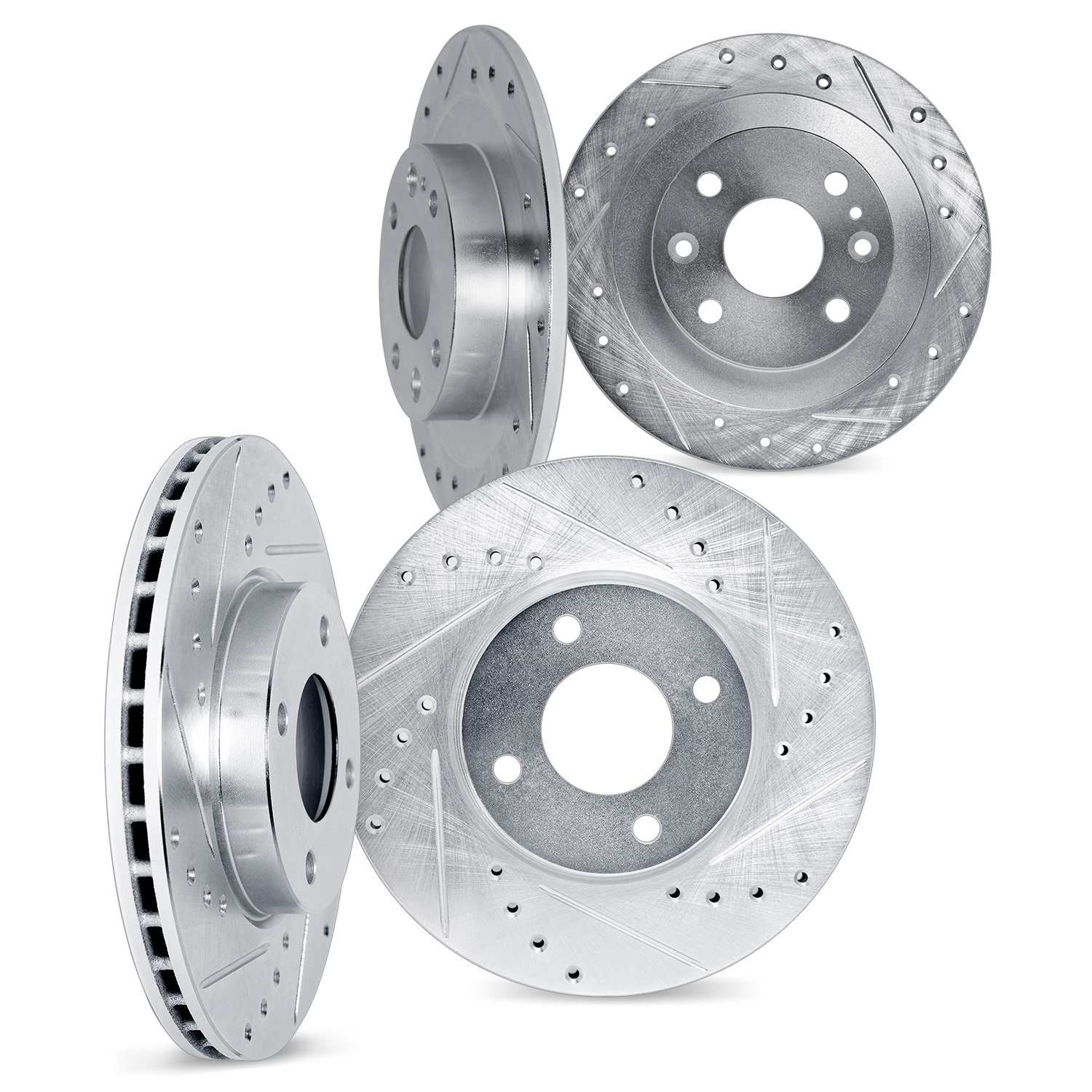 7004-07007 Drilled/Slotted Brake Rotors [Silver], 2013-2019 Mopar, Position: Front and Rear