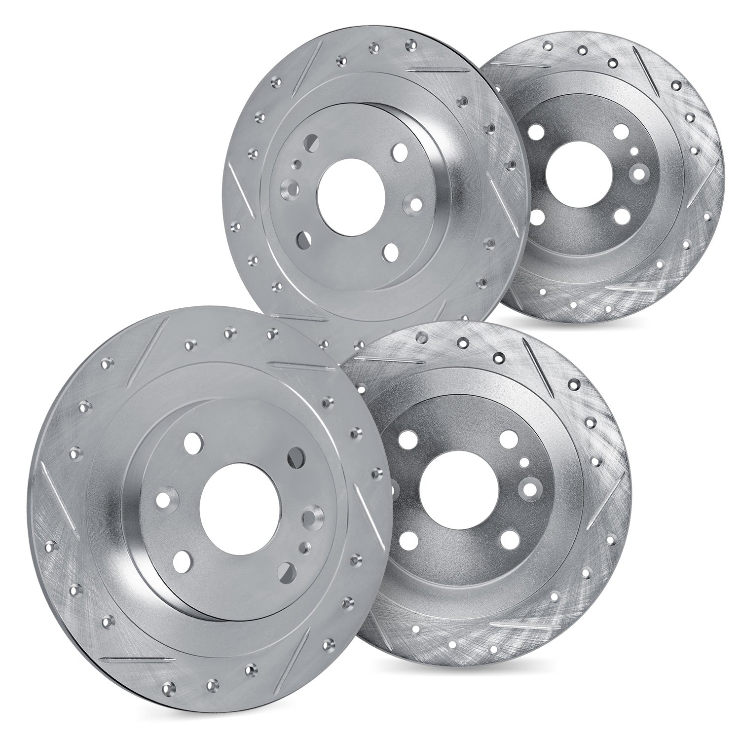 7004-07010 Drilled/Slotted Brake Rotors [Silver], 1966-1988 Multiple Makes/Models, Position: Front and Rear