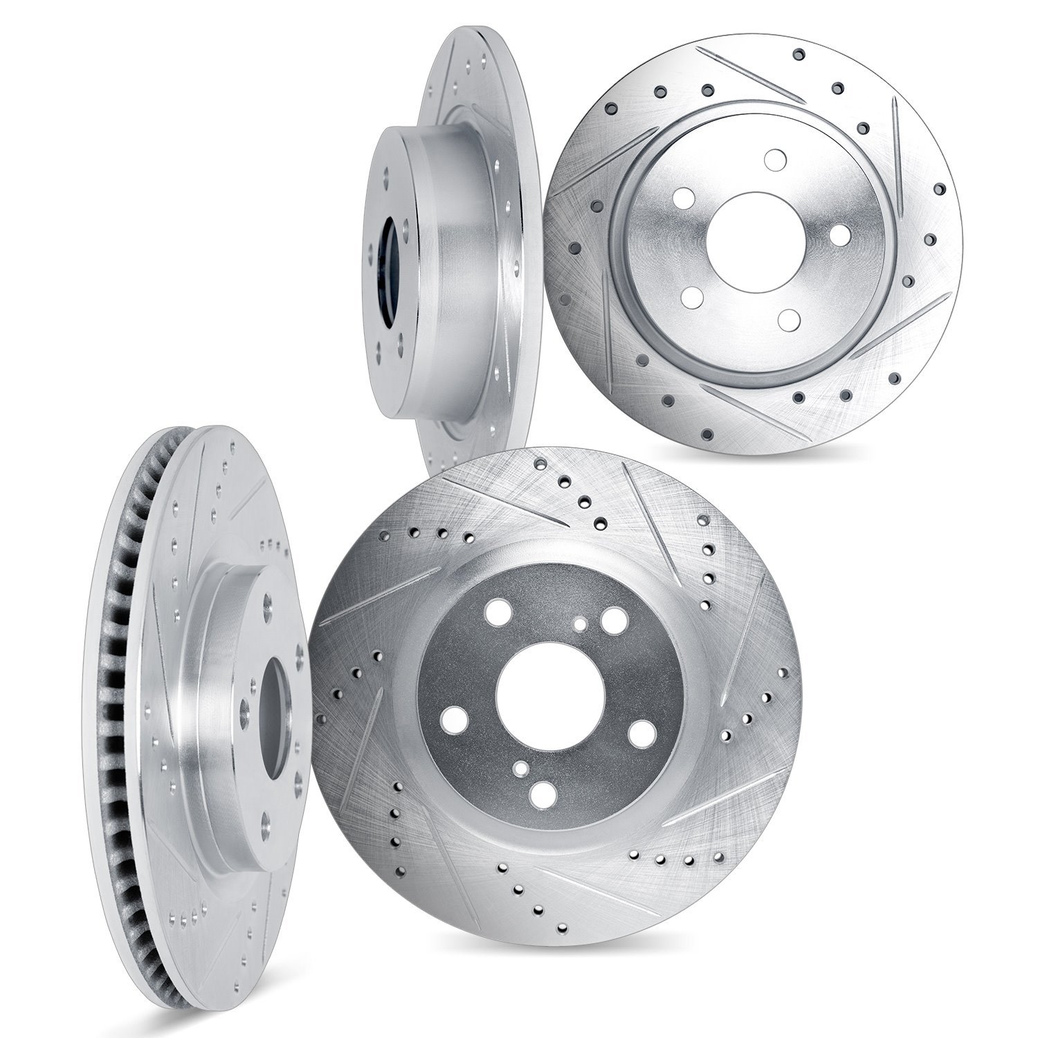 7004-11000 Drilled/Slotted Brake Rotors [Silver], 2015-2019 Multiple Makes/Models, Position: Front and Rear