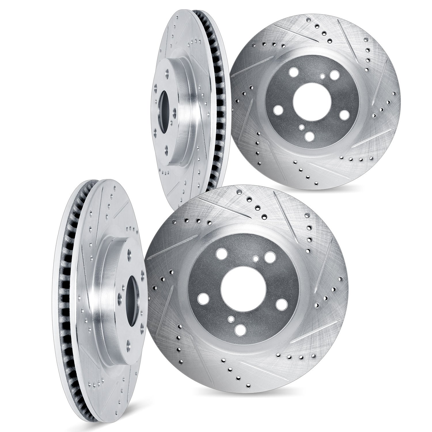 7004-31037 Drilled/Slotted Brake Rotors [Silver], Fits Select Multiple Makes/Models, Position: Front and Rear