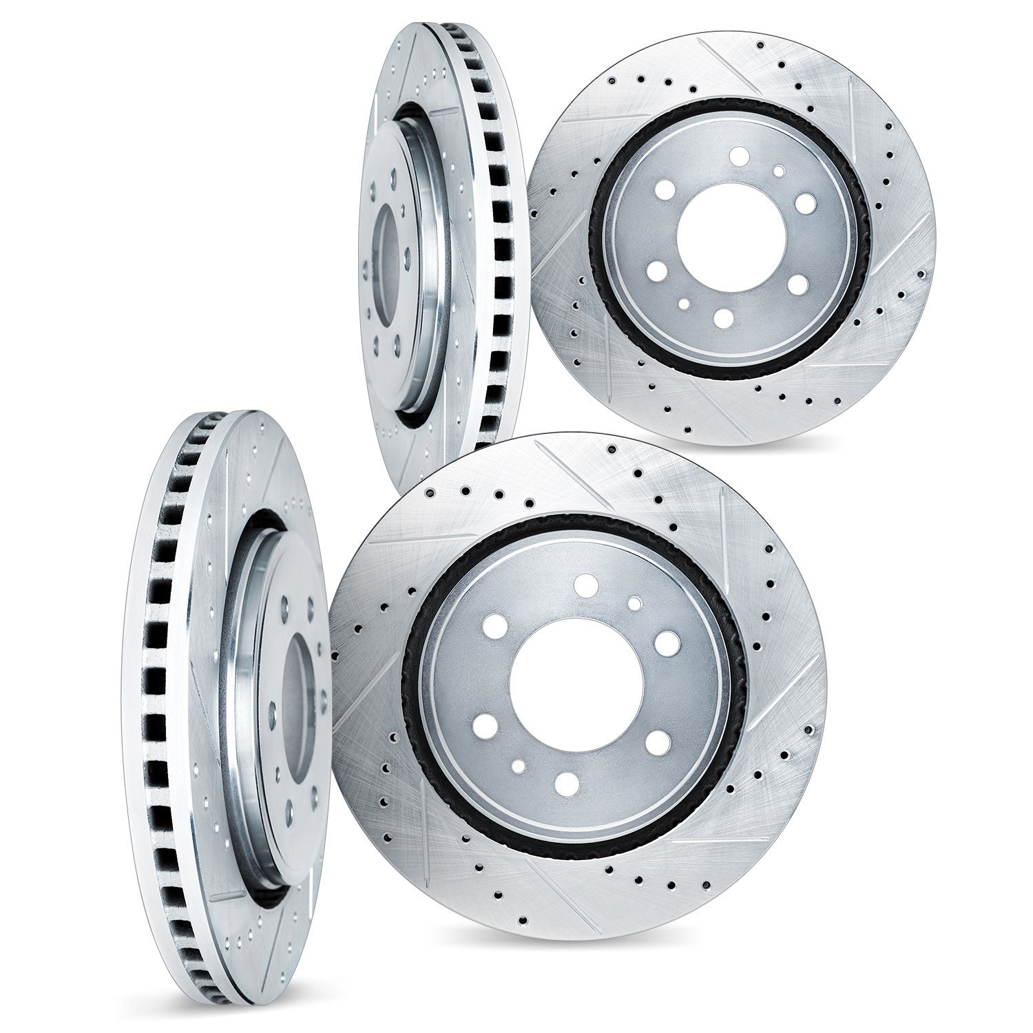 7004-37009 Drilled/Slotted Brake Rotors [Silver], 2001-2004 Multiple Makes/Models, Position: Front and Rear