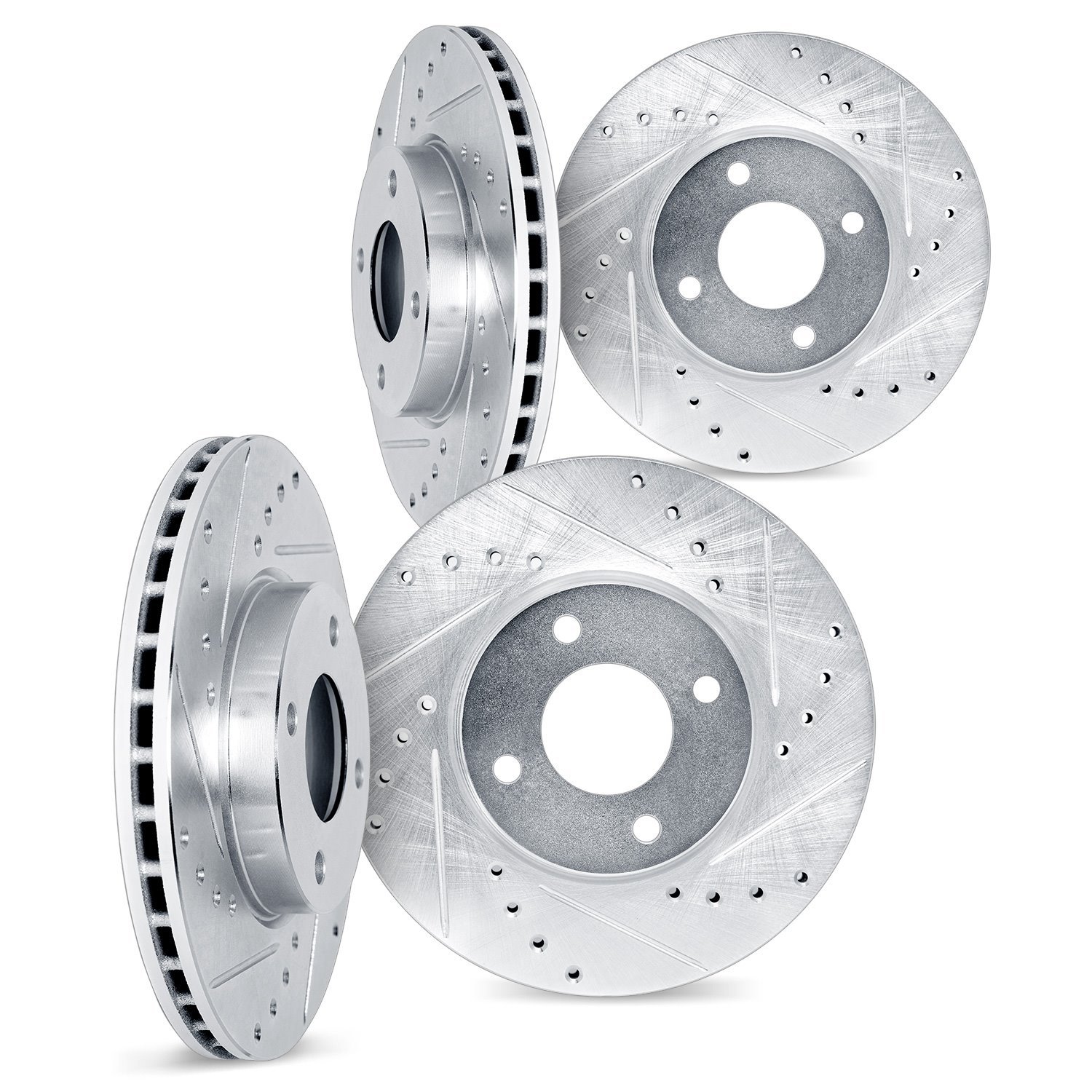 7004-37012 Drilled/Slotted Brake Rotors [Silver], 1983-1990 GM, Position: Front and Rear
