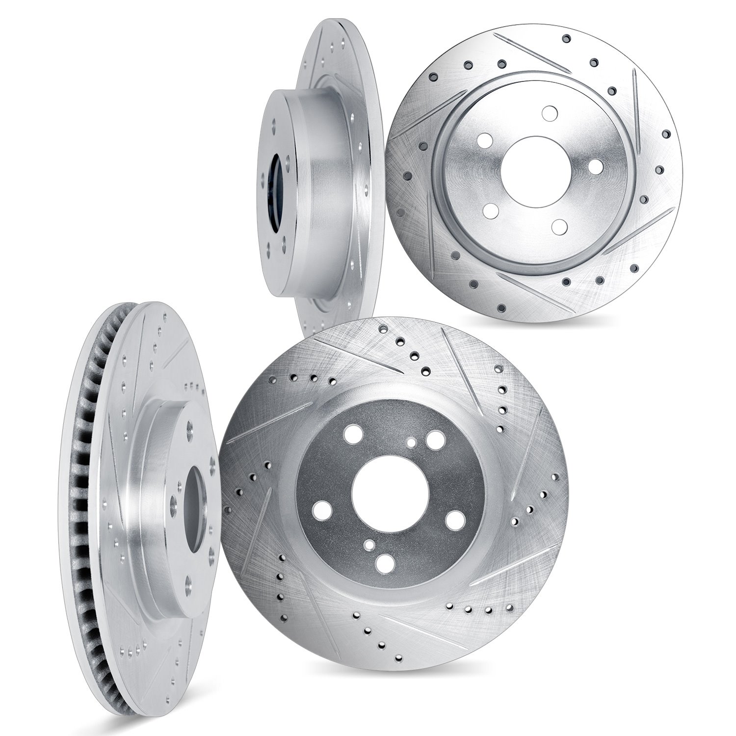 7004-42024 Drilled/Slotted Brake Rotors [Silver], Fits Select Mopar, Position: Front and Rear