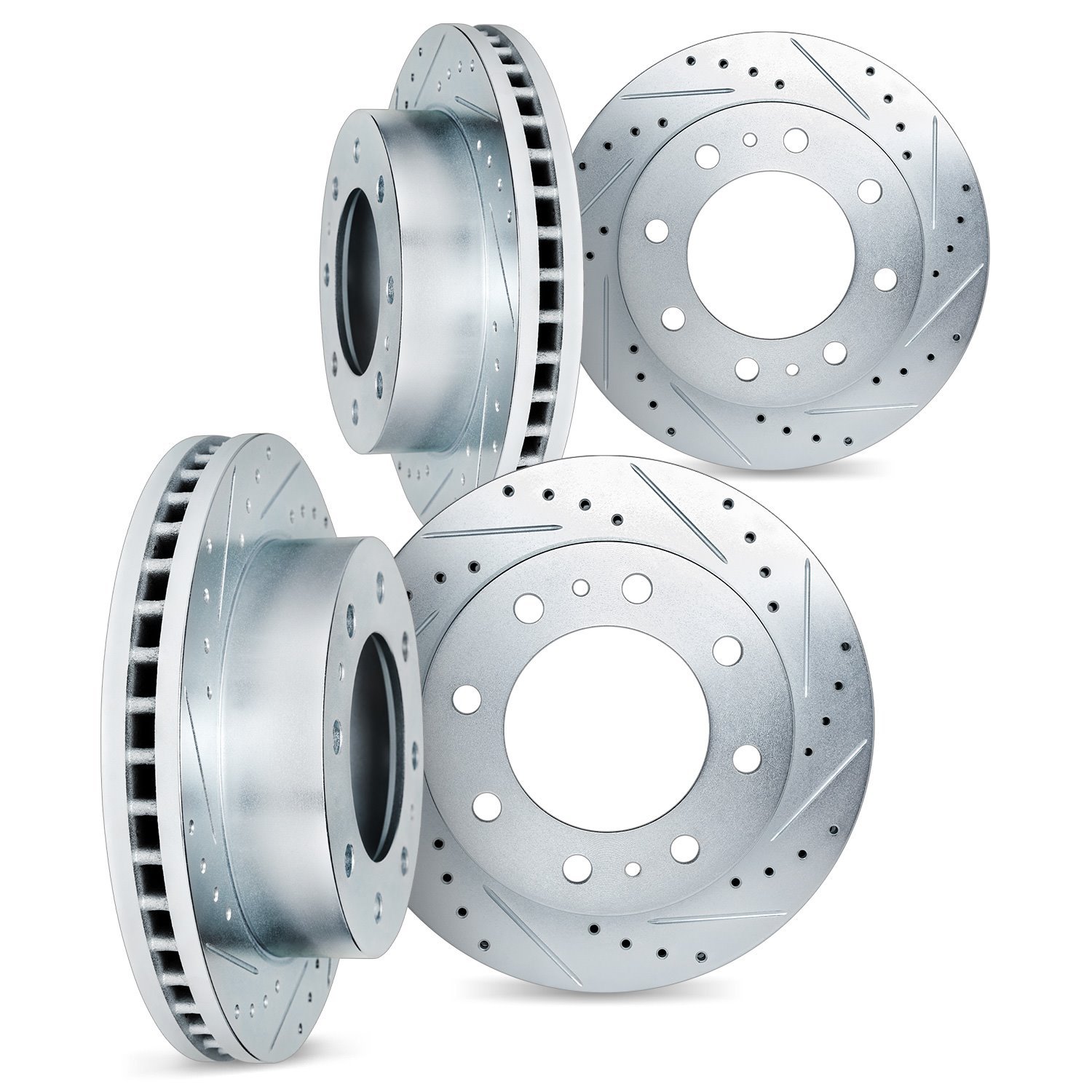 7004-46024 Drilled/Slotted Brake Rotors [Silver], 2000-2005 GM, Position: Front and Rear
