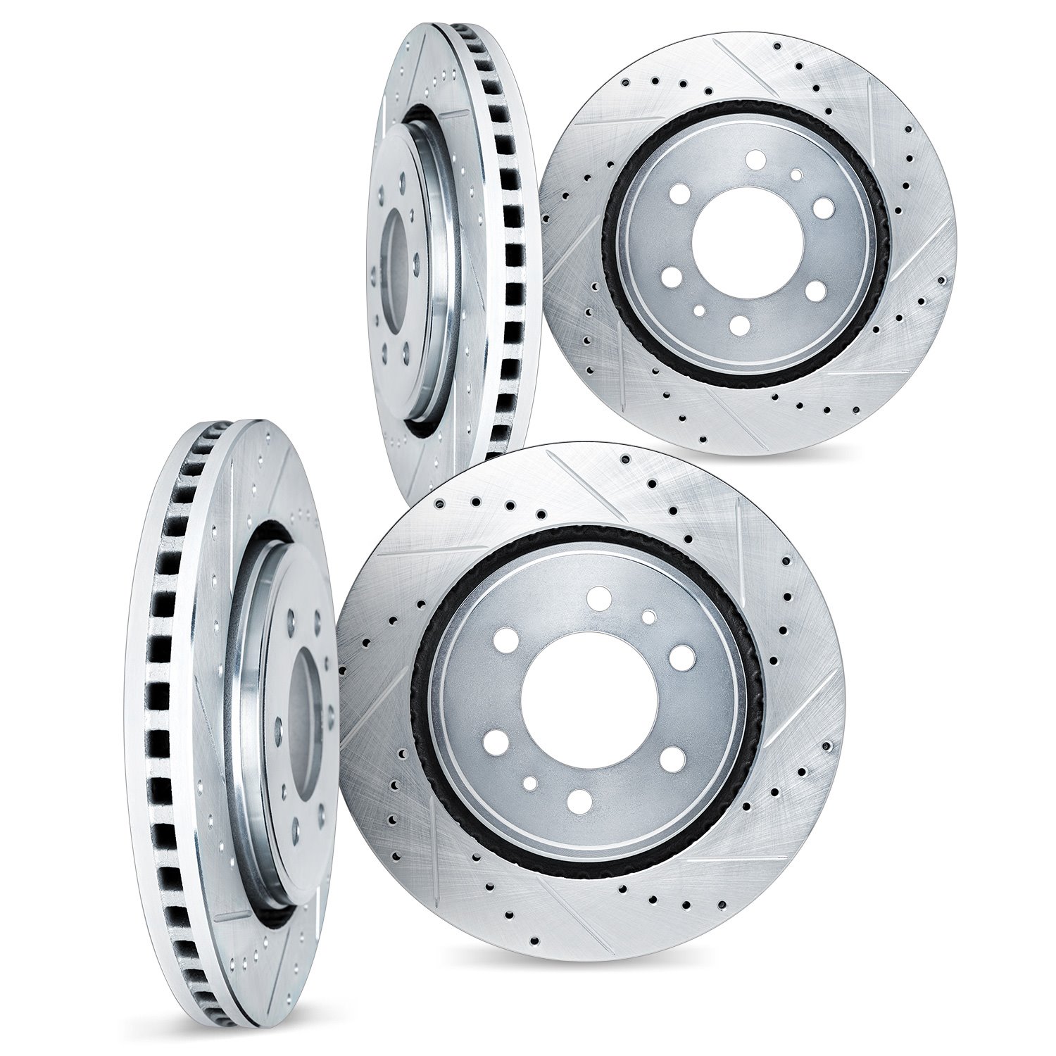 7004-48003 Drilled/Slotted Brake Rotors [Silver], 2002-2009 GM, Position: Front and Rear