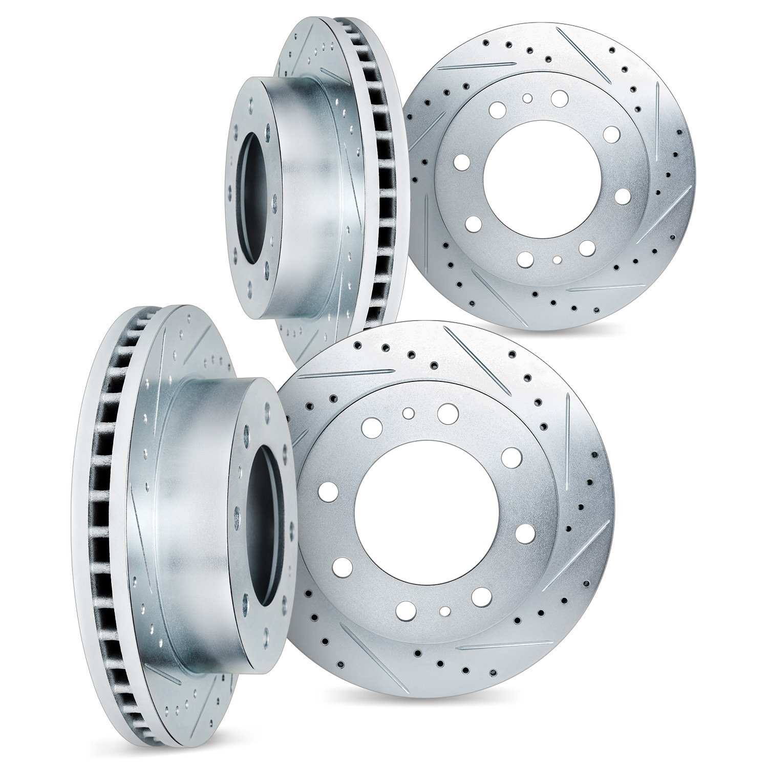 7004-48059 Drilled/Slotted Brake Rotors [Silver], 2001-2010 GM, Position: Front and Rear