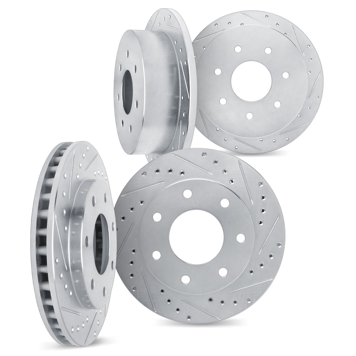 7004-54147 Drilled/Slotted Brake Rotors [Silver], 1997-2002 Ford/Lincoln/Mercury/Mazda, Position: Front and Rear