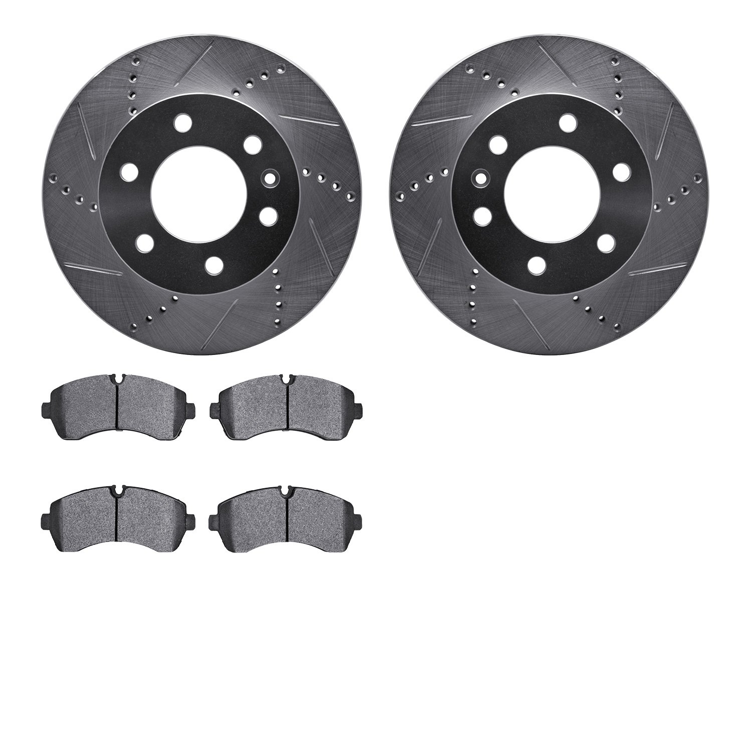 7202-40058 Drilled/Slotted Rotors w/Heavy-Duty Brake Pads Kit [Silver], Fits Select Multiple Makes/Models, Position: Front