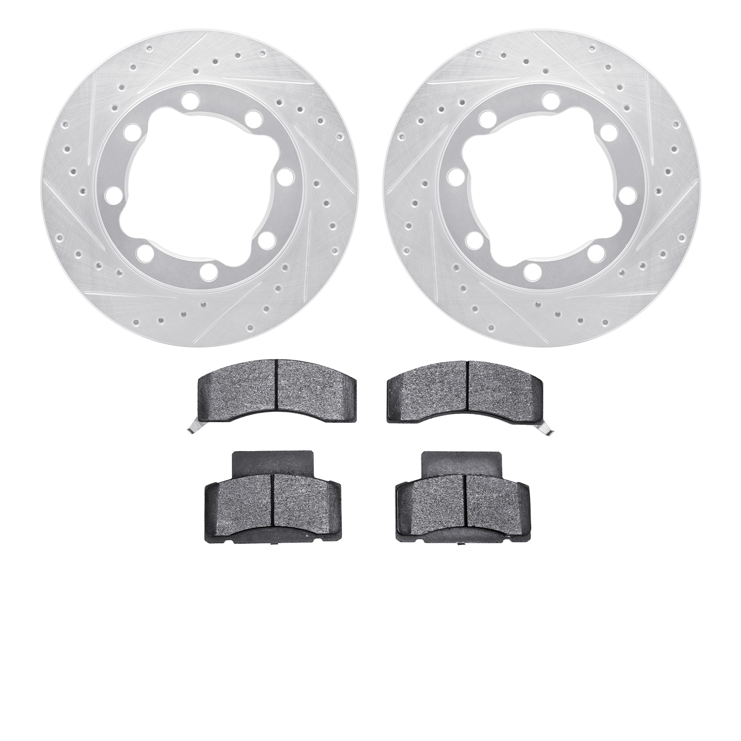 7202-40078 Drilled/Slotted Rotors w/Heavy-Duty Brake Pads Kit [Silver], 1992-2000 Multiple Makes/Models, Position: Front