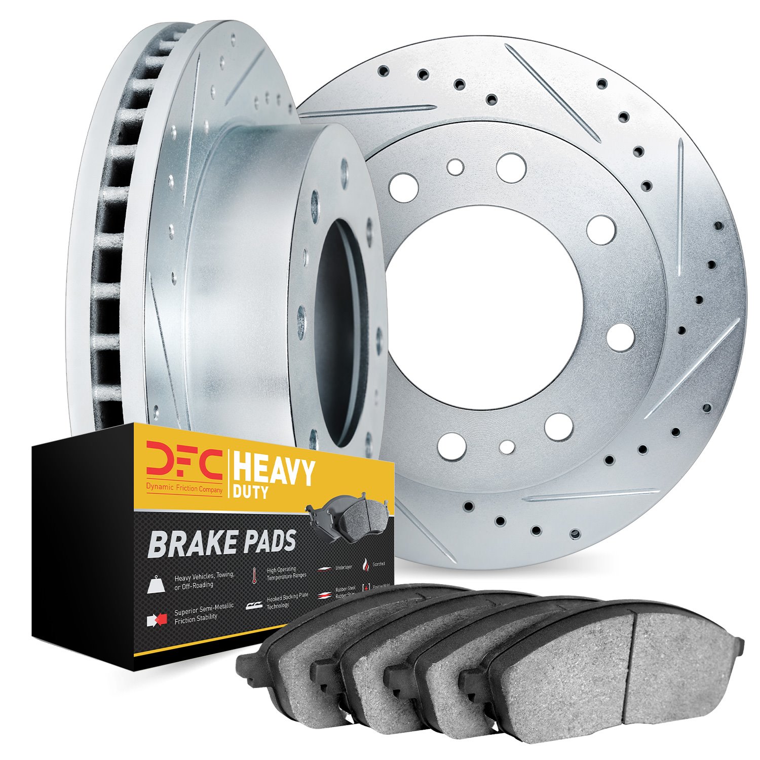 7202-40115 Drilled/Slotted Rotors w/Heavy-Duty Brake Pads Kit [Silver], 1978-1981 Mopar, Position: Front
