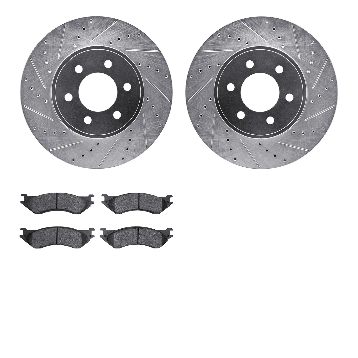 7202-40129 Drilled/Slotted Rotors w/Heavy-Duty Brake Pads Kit [Silver], 2003-2003 Mopar, Position: Front