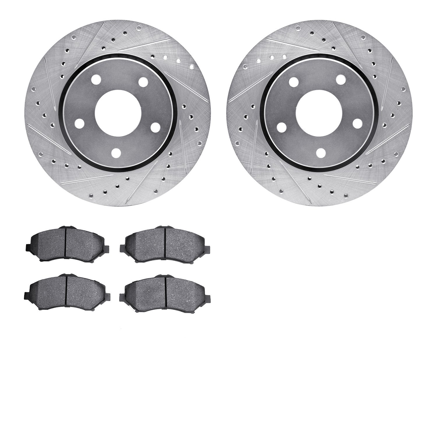 7202-40137 Drilled/Slotted Rotors w/Heavy-Duty Brake Pads Kit [Silver], 2008-2016 Multiple Makes/Models, Position: Front