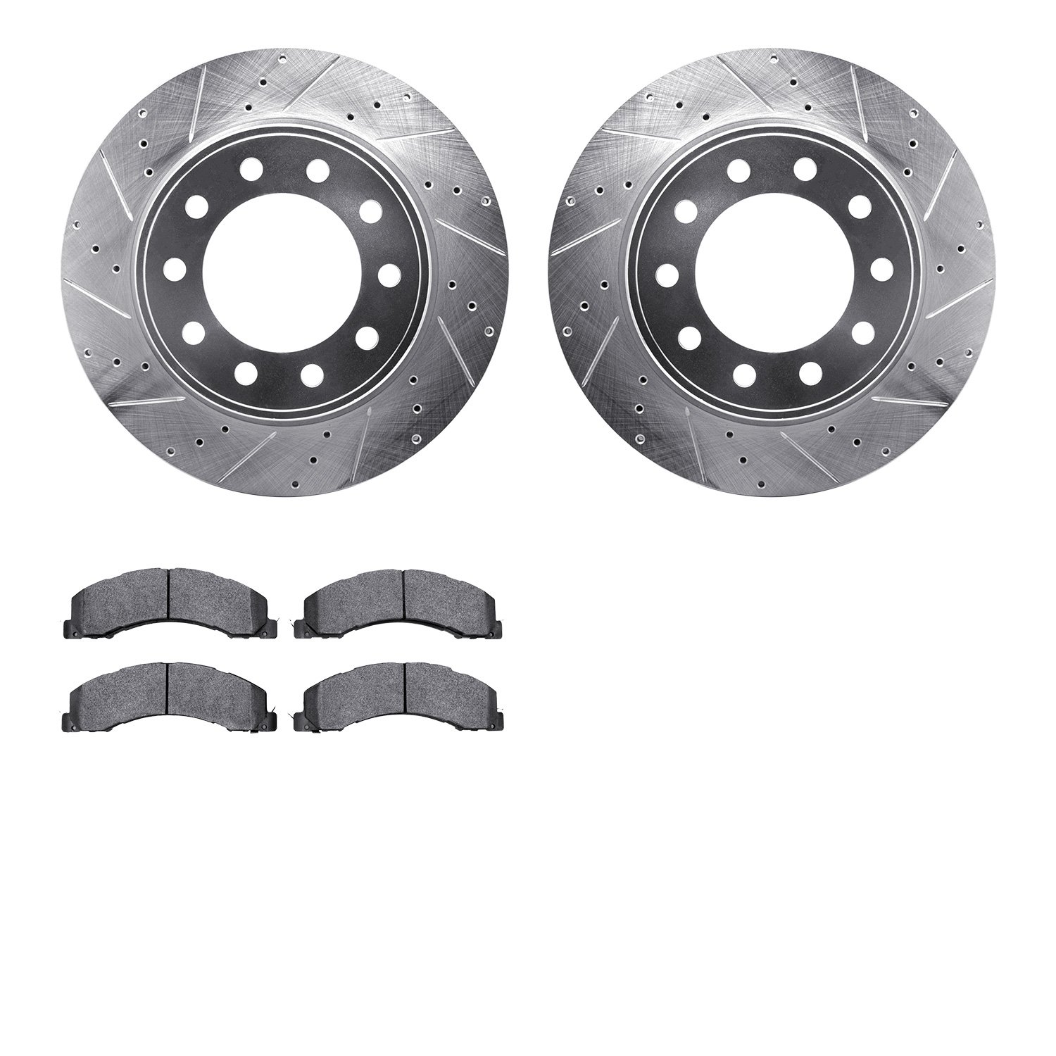 7202-40139 Drilled/Slotted Rotors w/Heavy-Duty Brake Pads Kit [Silver], 2008-2021 Multiple Makes/Models, Position: Front