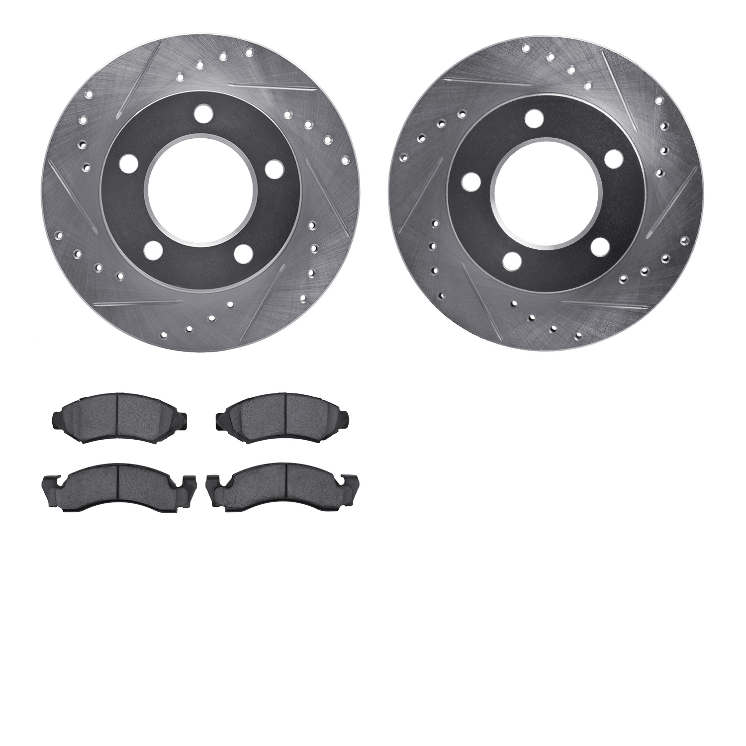 7202-42030 Drilled/Slotted Rotors w/Heavy-Duty Brake Pads Kit [Silver], 1976-1978 Mopar, Position: Front