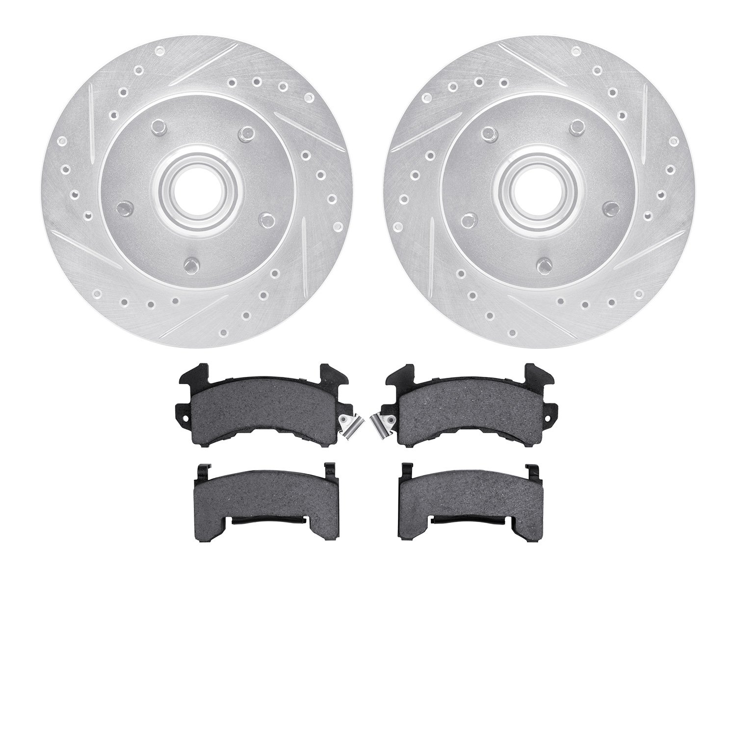 7202-48027 Drilled/Slotted Rotors w/Heavy-Duty Brake Pads Kit [Silver], 1991-2003 GM, Position: Front