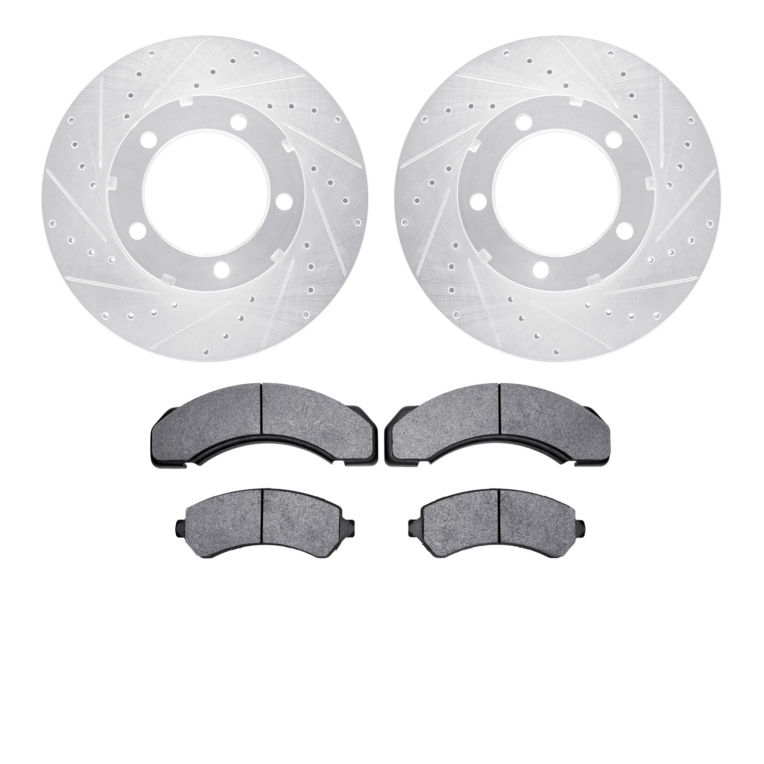 7202-48042 Drilled/Slotted Rotors w/Heavy-Duty Brake Pads Kit [Silver], 1994-2005 Multiple Makes/Models, Position: Front