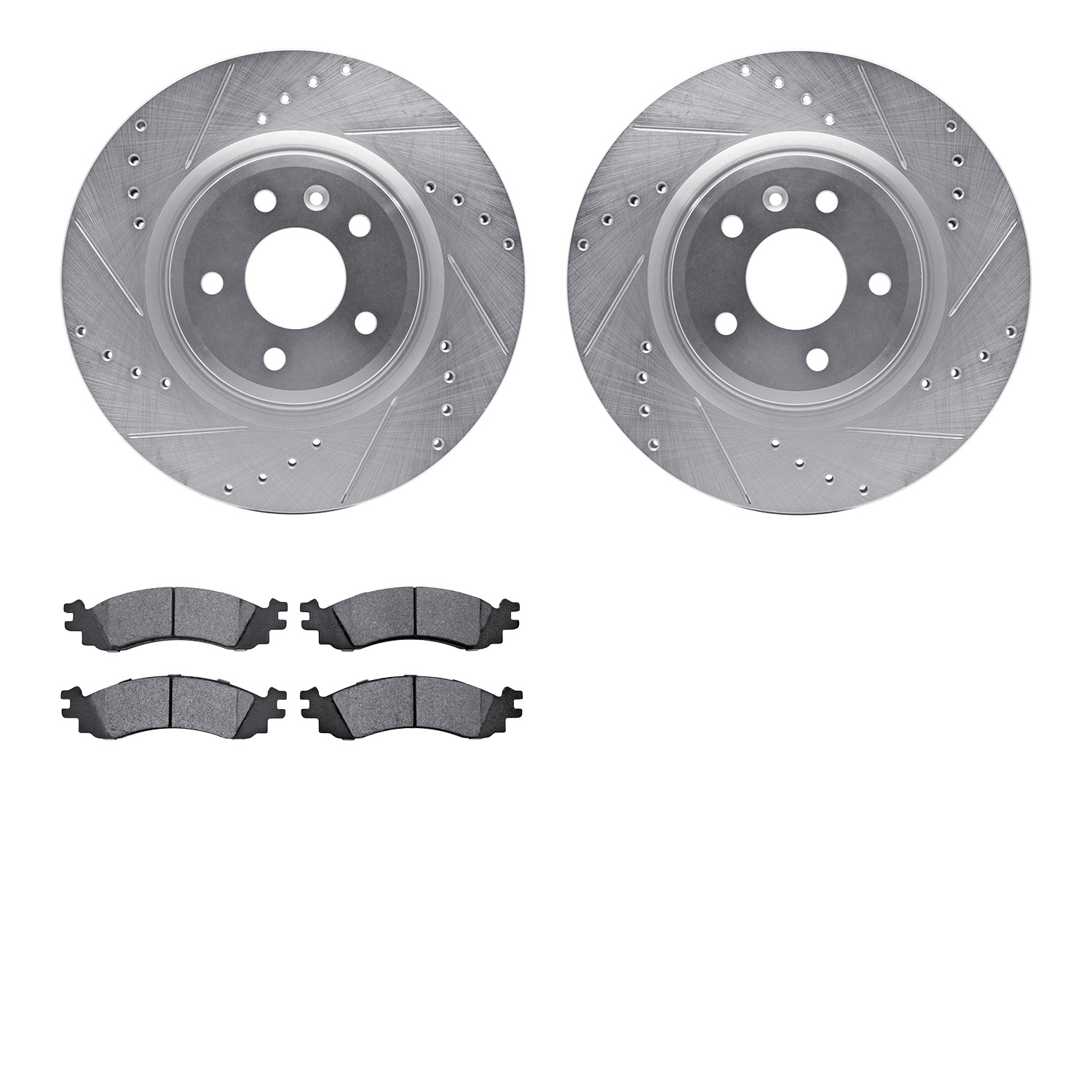 7202-54001 Drilled/Slotted Rotors w/Heavy-Duty Brake Pads Kit [Silver], 2010-2010 Ford/Lincoln/Mercury/Mazda, Position: Front