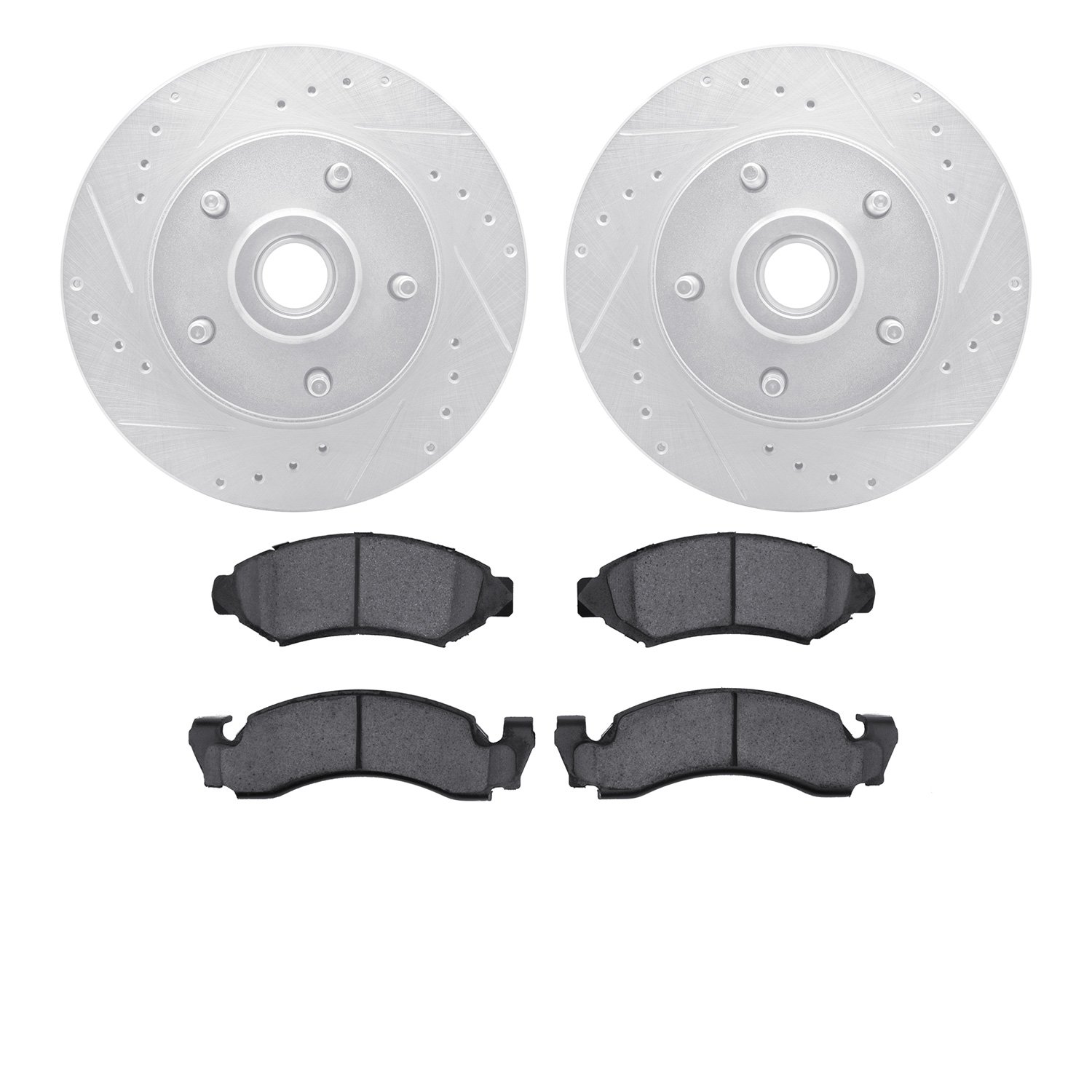 7202-54041 Drilled/Slotted Rotors w/Heavy-Duty Brake Pads Kit [Silver], 1973-1973 Ford/Lincoln/Mercury/Mazda, Position: Front