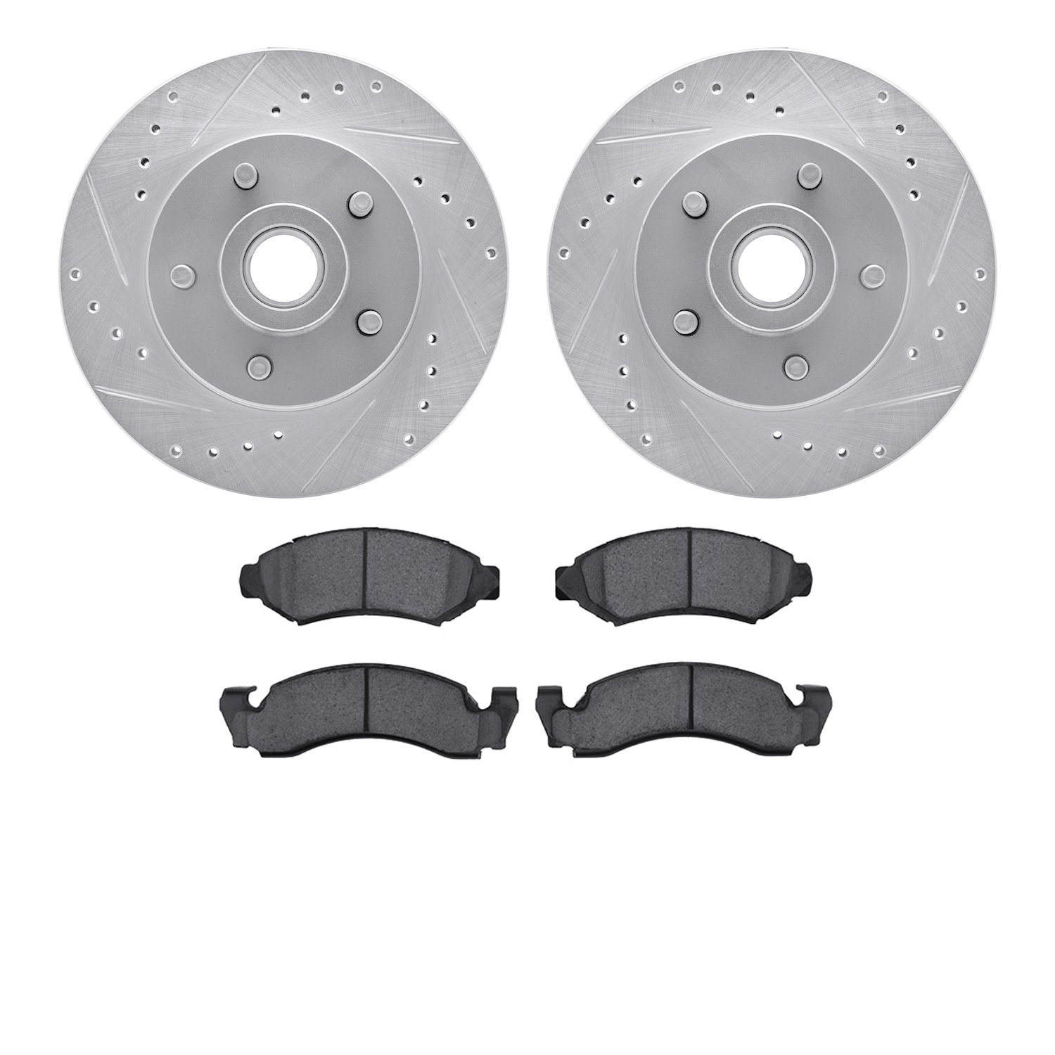 7202-54042 Drilled/Slotted Rotors w/Heavy-Duty Brake Pads Kit [Silver], 1974-1979 Ford/Lincoln/Mercury/Mazda, Position: Front