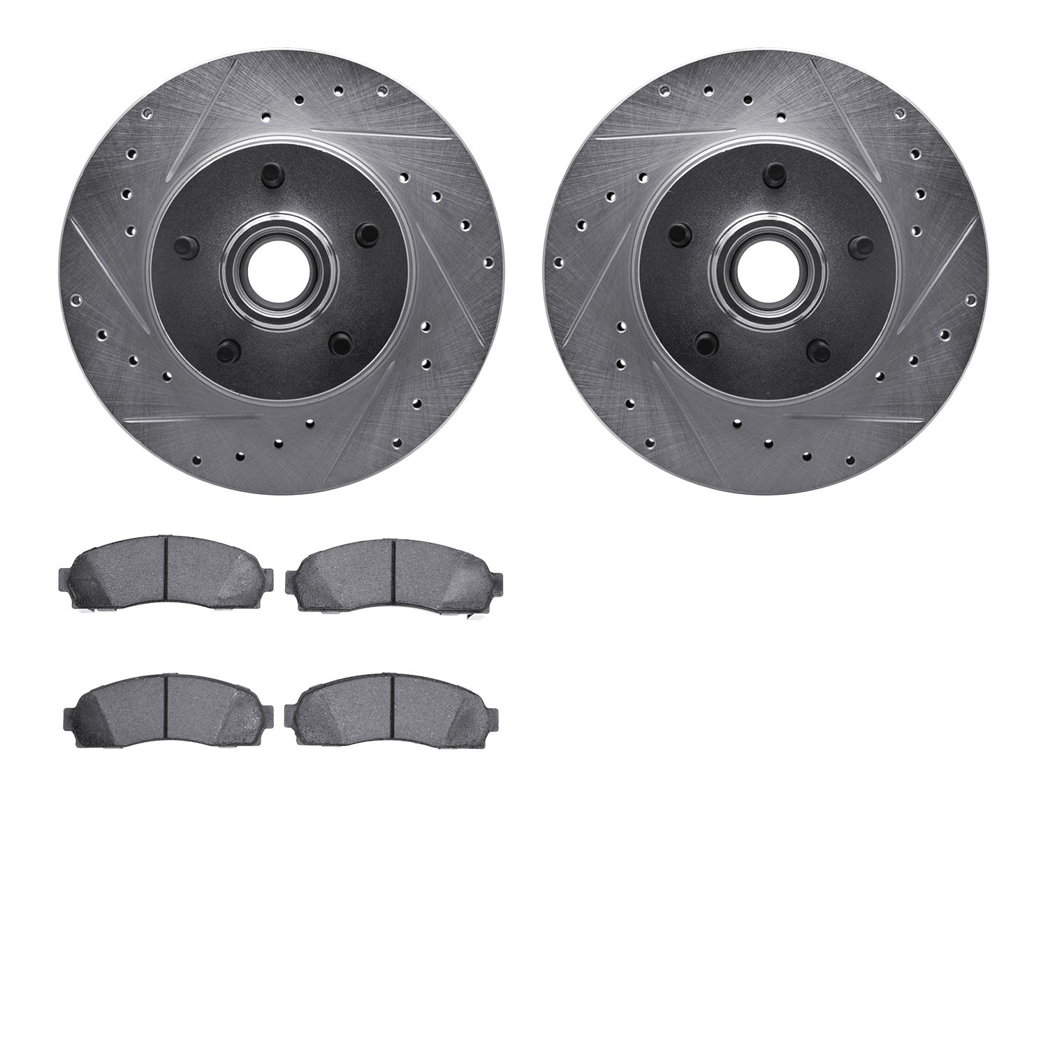 7202-99121 Drilled/Slotted Rotors w/Heavy-Duty Brake Pads Kit [Silver], 2003-2011 Ford/Lincoln/Mercury/Mazda, Position: Front