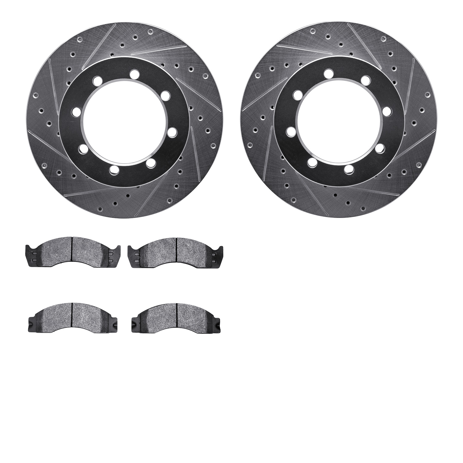 7202-99137 Drilled/Slotted Rotors w/Heavy-Duty Brake Pads Kit [Silver], 2003-2007 Ford/Lincoln/Mercury/Mazda, Position: Rear