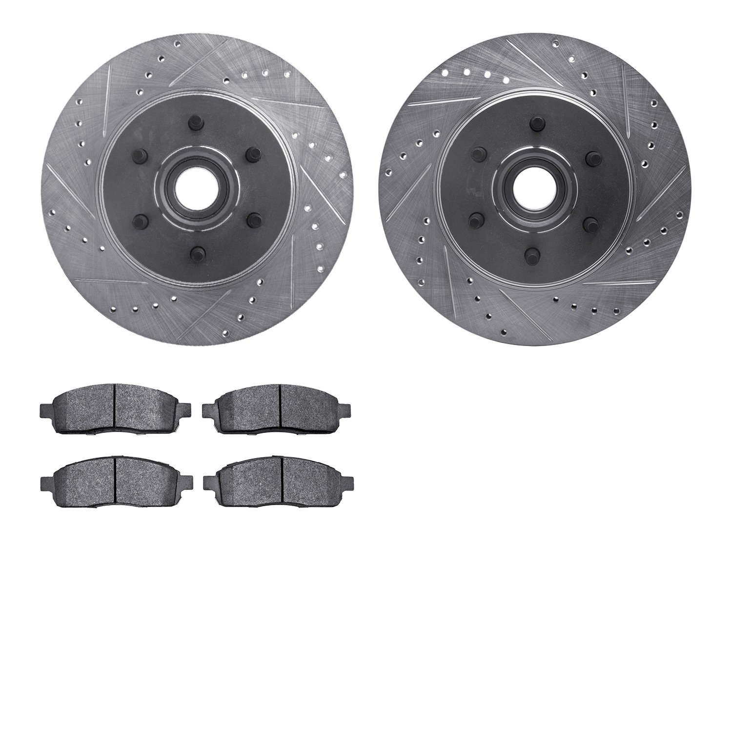 7202-99177 Drilled/Slotted Rotors w/Heavy-Duty Brake Pads Kit [Silver], 2004-2008 Ford/Lincoln/Mercury/Mazda, Position: Front
