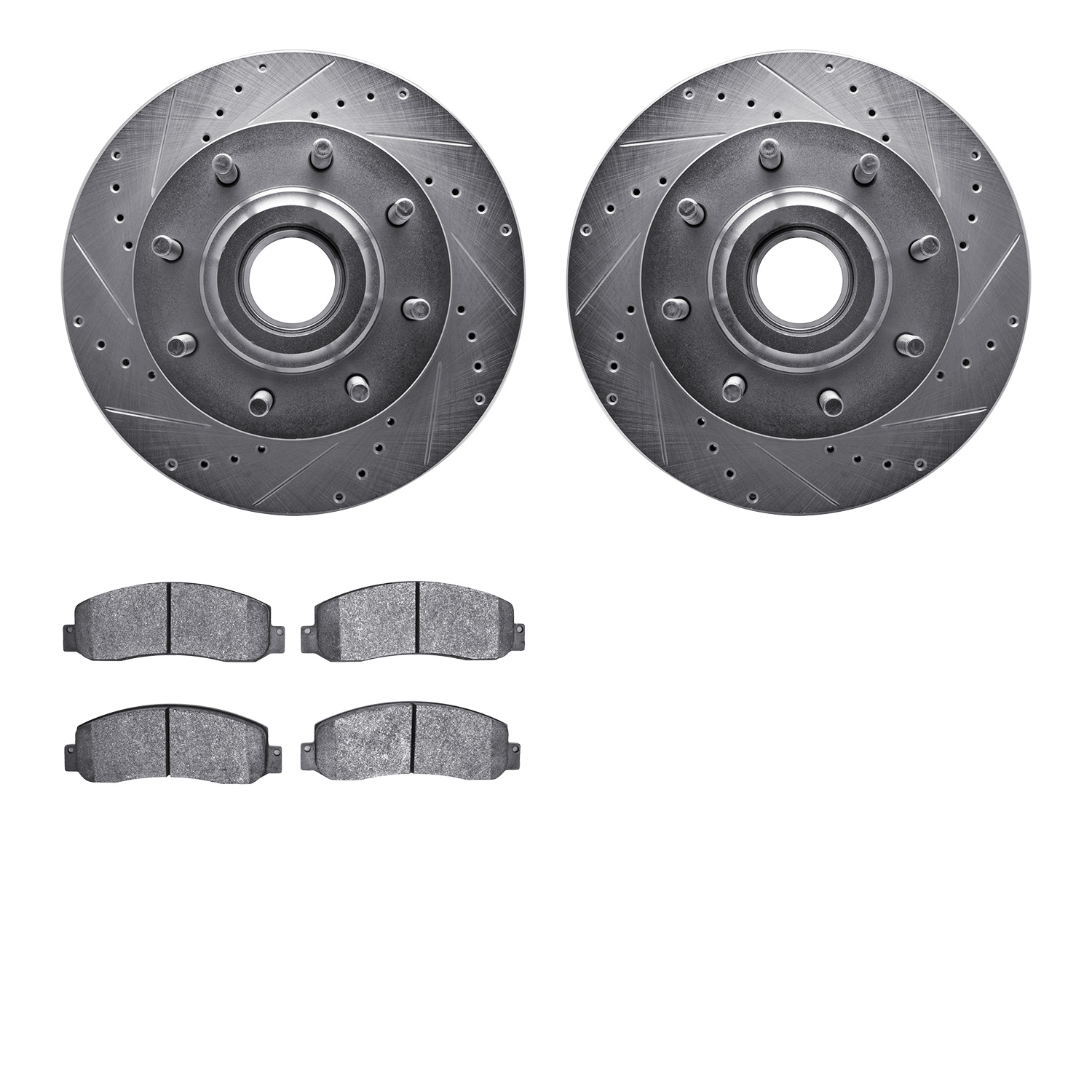 7202-99212 Drilled/Slotted Rotors w/Heavy-Duty Brake Pads Kit [Silver], 2006-2012 Ford/Lincoln/Mercury/Mazda, Position: Front