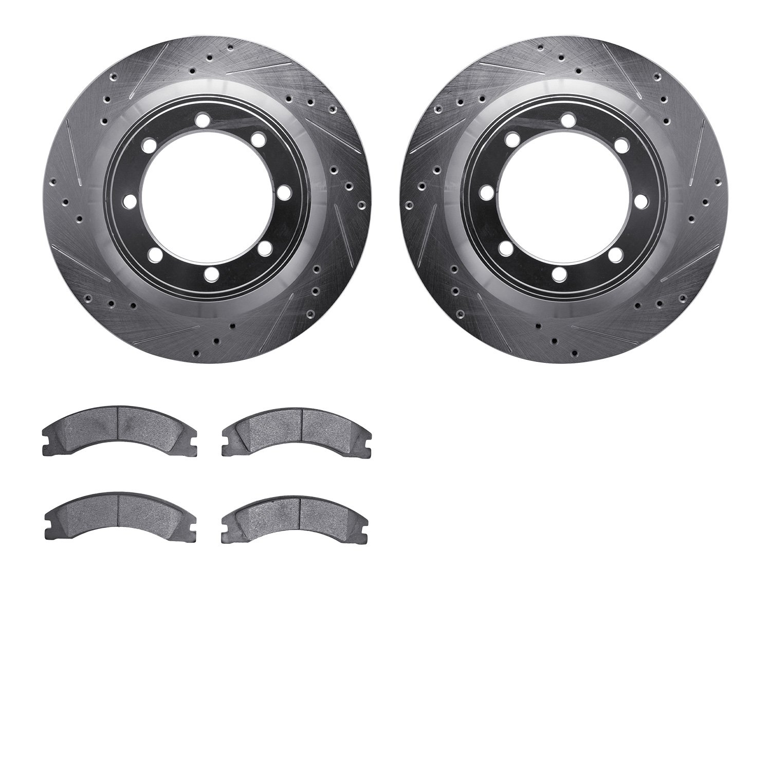 7202-99219 Drilled/Slotted Rotors w/Heavy-Duty Brake Pads Kit [Silver], Fits Select Ford/Lincoln/Mercury/Mazda, Position: Rear