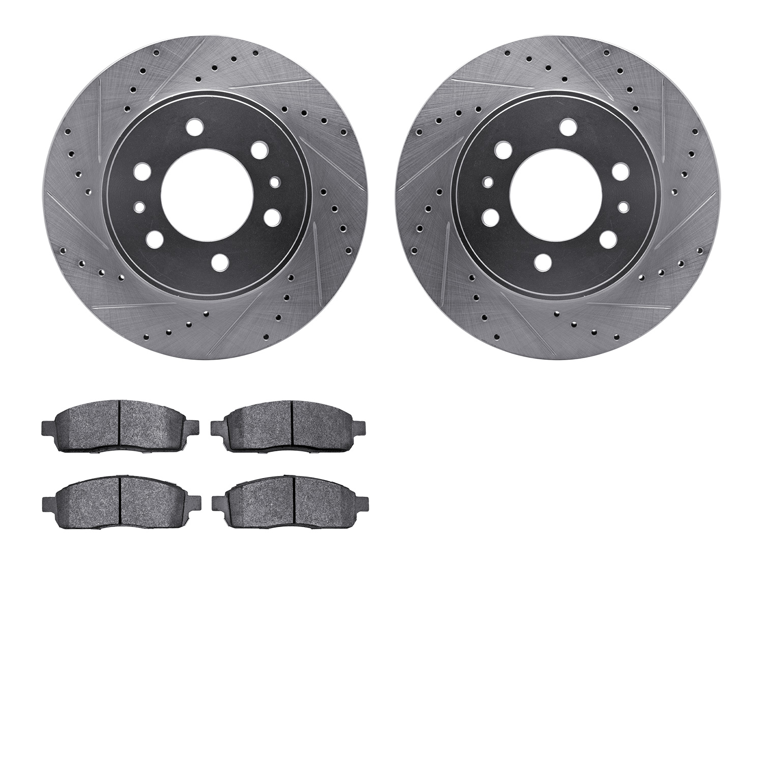 7202-99220 Drilled/Slotted Rotors w/Heavy-Duty Brake Pads Kit [Silver], 2009-2009 Ford/Lincoln/Mercury/Mazda, Position: Front