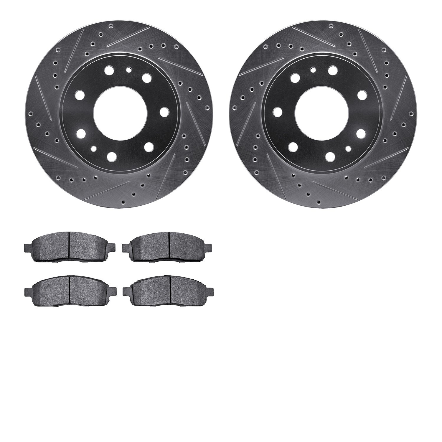 Drilled/Slotted Rotors w/Heavy-Duty Brake Pads Kit [Silver],