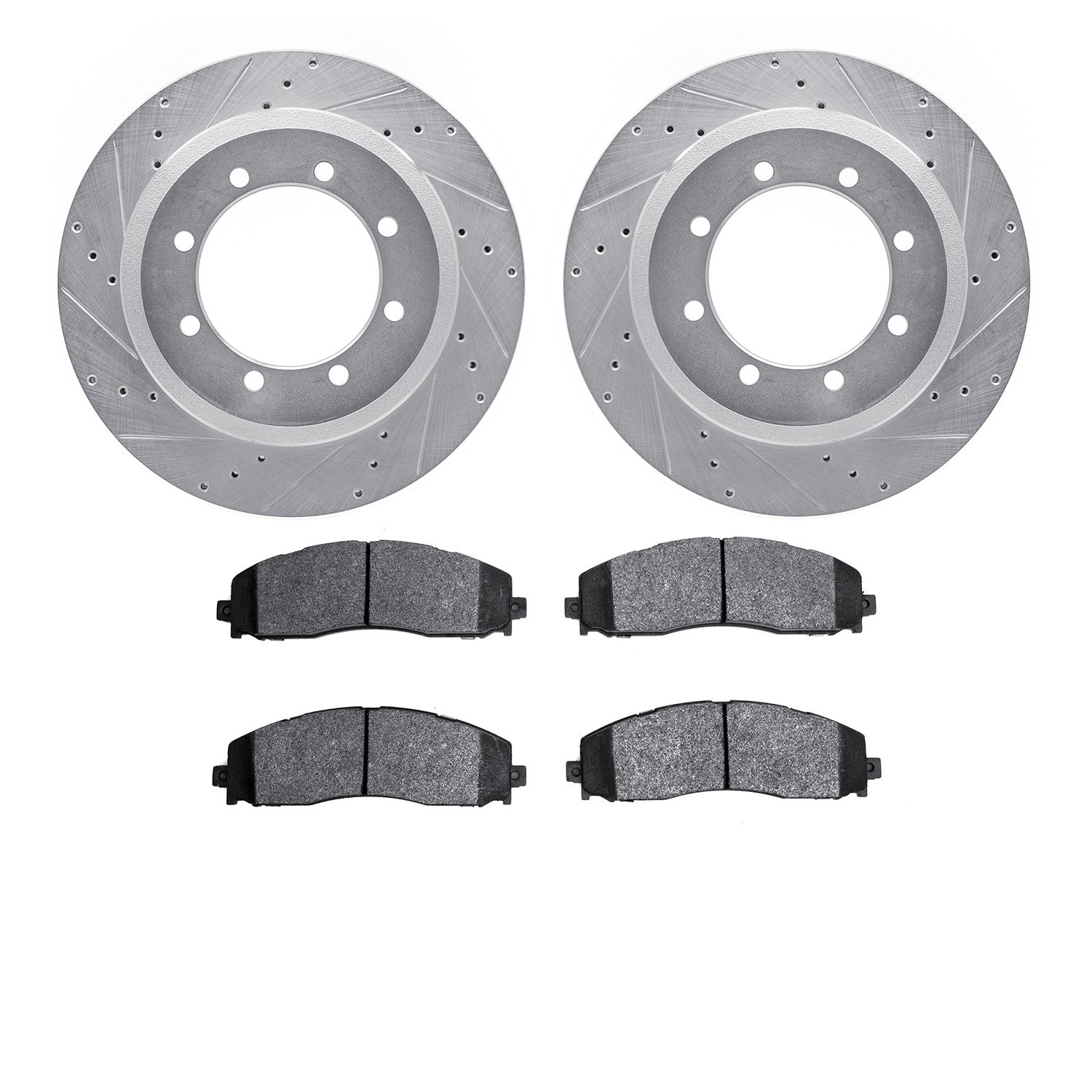 7202-99231 Drilled/Slotted Rotors w/Heavy-Duty Brake Pads Kit [Silver], Fits Select Ford/Lincoln/Mercury/Mazda, Position: Rear