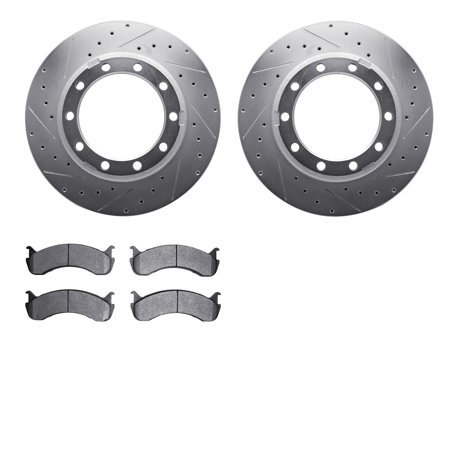 7202-99249 Drilled/Slotted Rotors w/Heavy-Duty Brake Pads Kit [Silver], Fits Select Ford/Lincoln/Mercury/Mazda, Position: Rear