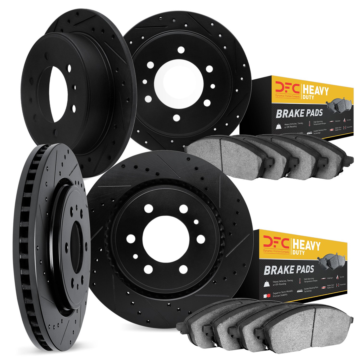 7204-40212 Drilled/Slotted Rotors w/Heavy-Duty Brake Pads Kit [Silver], 2007-2017 Multiple Makes/Models, Position: Front and Rea