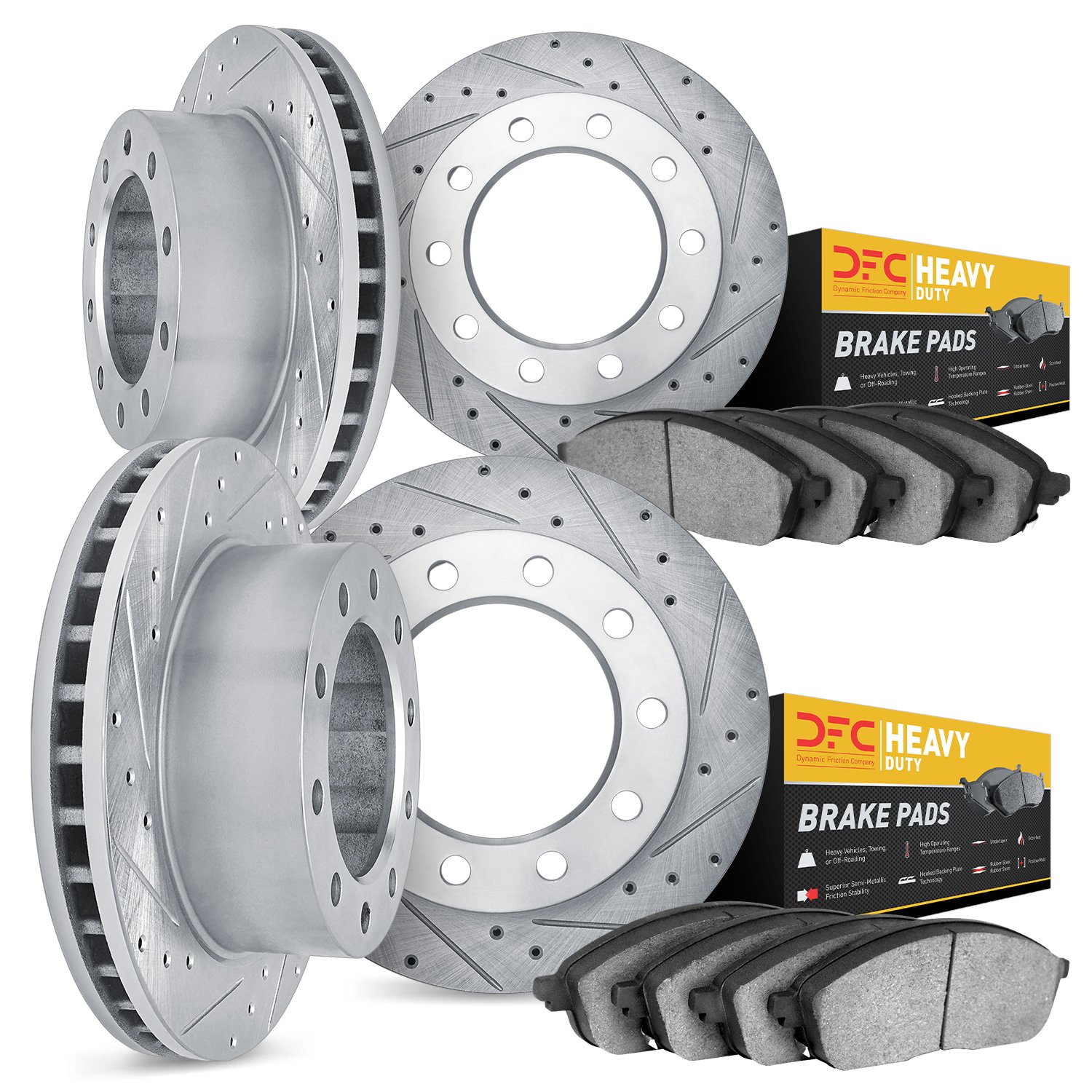 7204-40229 Drilled/Slotted Rotors w/Heavy-Duty Brake Pads Kit [Silver], 2008-2021 Multiple Makes/Models, Position: Front and Rea