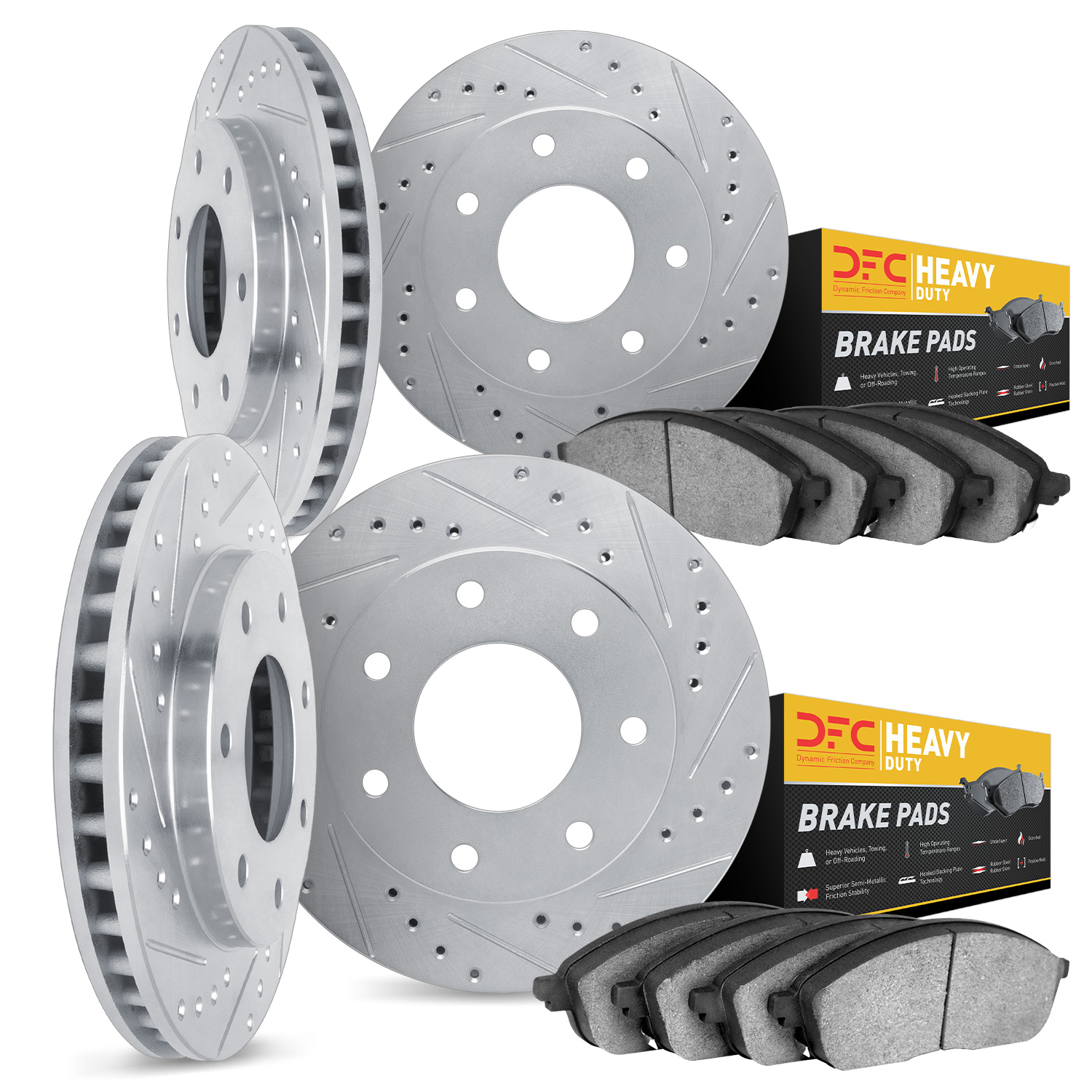 7204-54004 Drilled/Slotted Rotors w/Heavy-Duty Brake Pads Kit [Silver], 2012-2014 Ford/Lincoln/Mercury/Mazda, Position: Front an