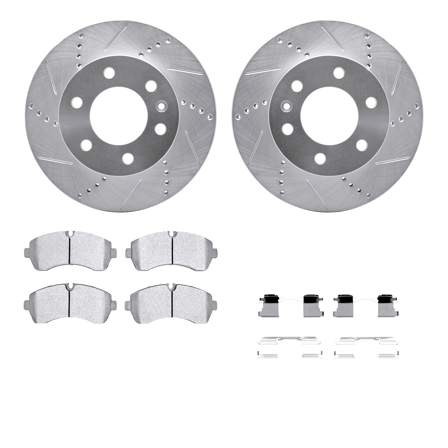 7212-40105 Drilled/Slotted Rotors w/Heavy-Duty Brake Pads Kit & Hardware [Silver], 2007-2021 Multiple Makes/Models, Position: Fr