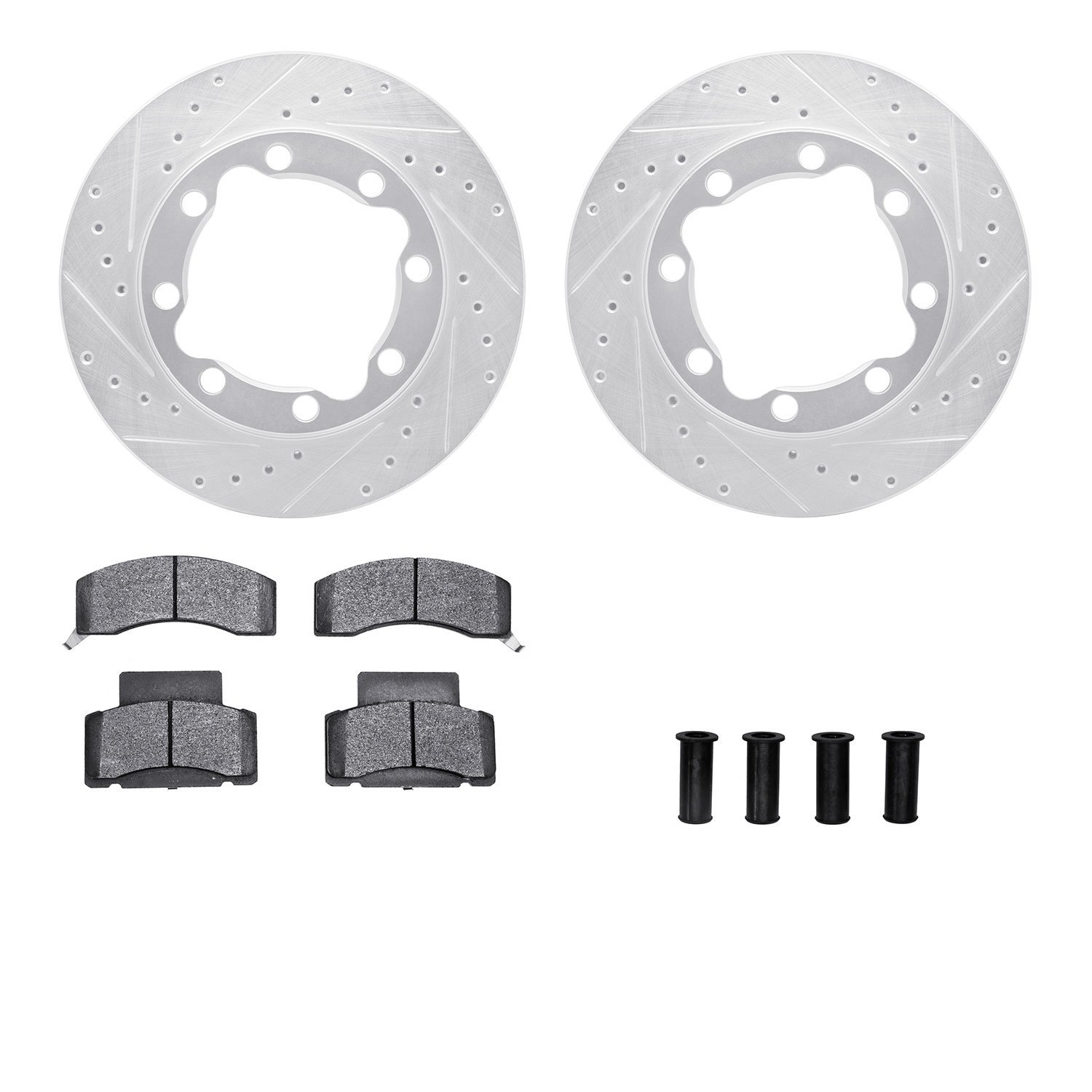 7212-40116 Drilled/Slotted Rotors w/Heavy-Duty Brake Pads Kit & Hardware [Silver], 1992-2000 Multiple Makes/Models, Position: Fr