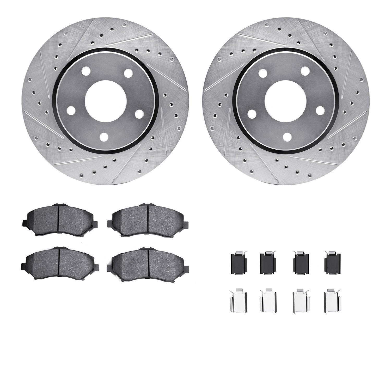 7212-40177 Drilled/Slotted Rotors w/Heavy-Duty Brake Pads Kit & Hardware [Silver], 2008-2016 Multiple Makes/Models, Position: Fr
