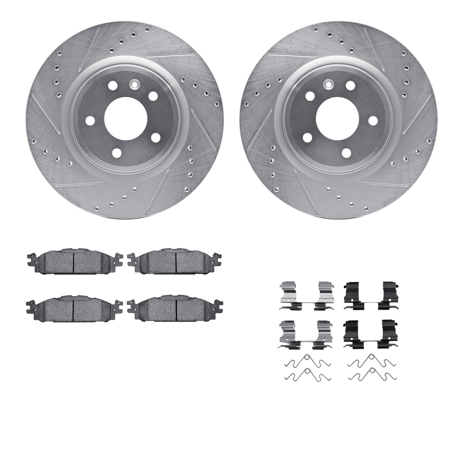 7212-54002 Drilled/Slotted Rotors w/Heavy-Duty Brake Pads Kit & Hardware [Silver], 2009-2010 Ford/Lincoln/Mercury/Mazda, Positio