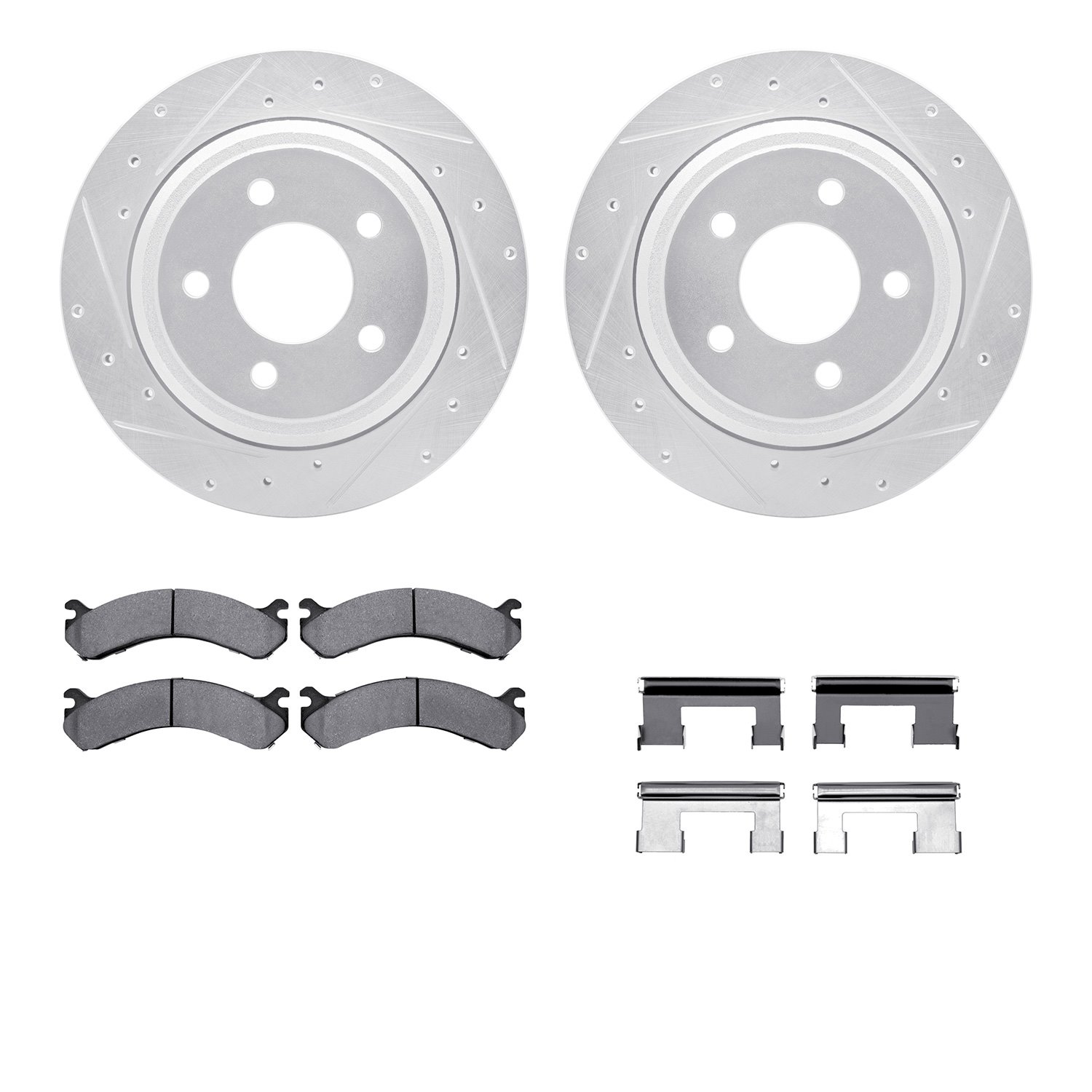 7212-54003 Drilled/Slotted Rotors w/Heavy-Duty Brake Pads Kit & Hardware [Silver], 2010-2011 Ford/Lincoln/Mercury/Mazda, Positio