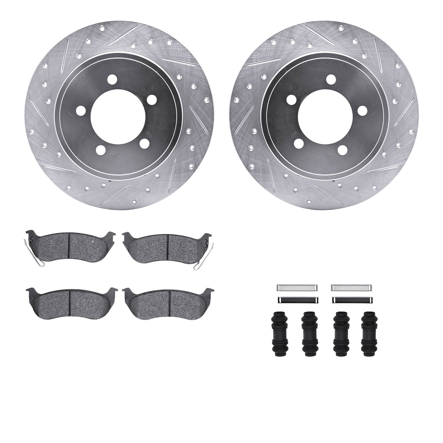 7212-54007 Drilled/Slotted Rotors w/Heavy-Duty Brake Pads Kit & Hardware [Silver], 2006-2010 Ford/Lincoln/Mercury/Mazda, Positio
