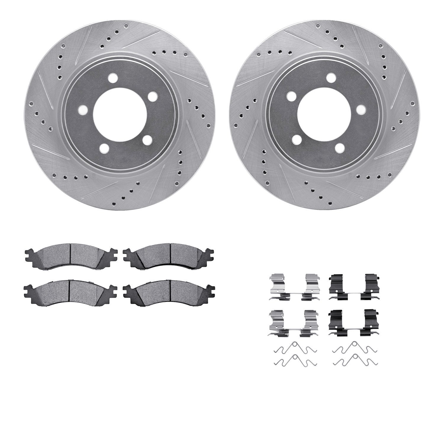 7212-54008 Drilled/Slotted Rotors w/Heavy-Duty Brake Pads Kit & Hardware [Silver], 2006-2010 Ford/Lincoln/Mercury/Mazda, Positio