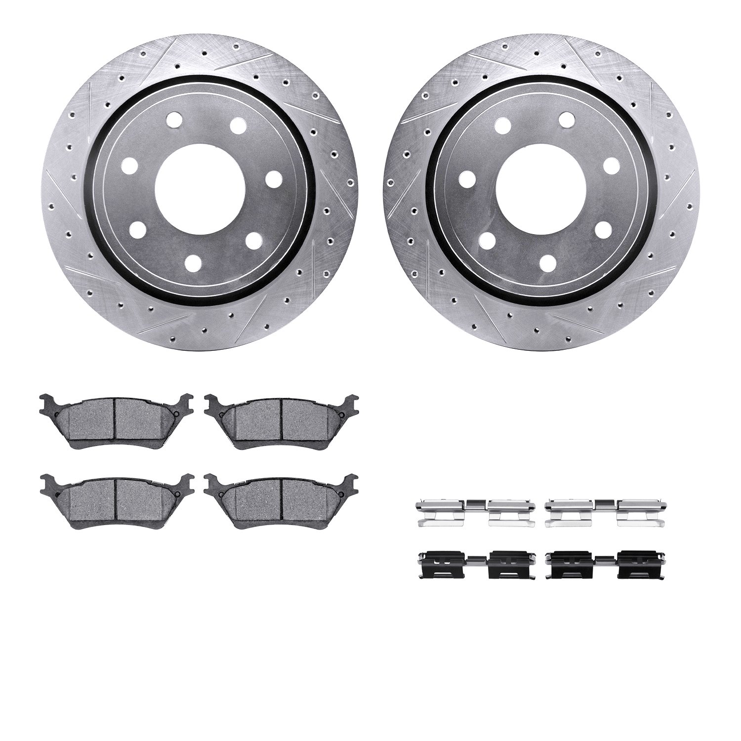 7212-54009 Drilled/Slotted Rotors w/Heavy-Duty Brake Pads Kit & Hardware [Silver], 2012-2014 Ford/Lincoln/Mercury/Mazda, Positio