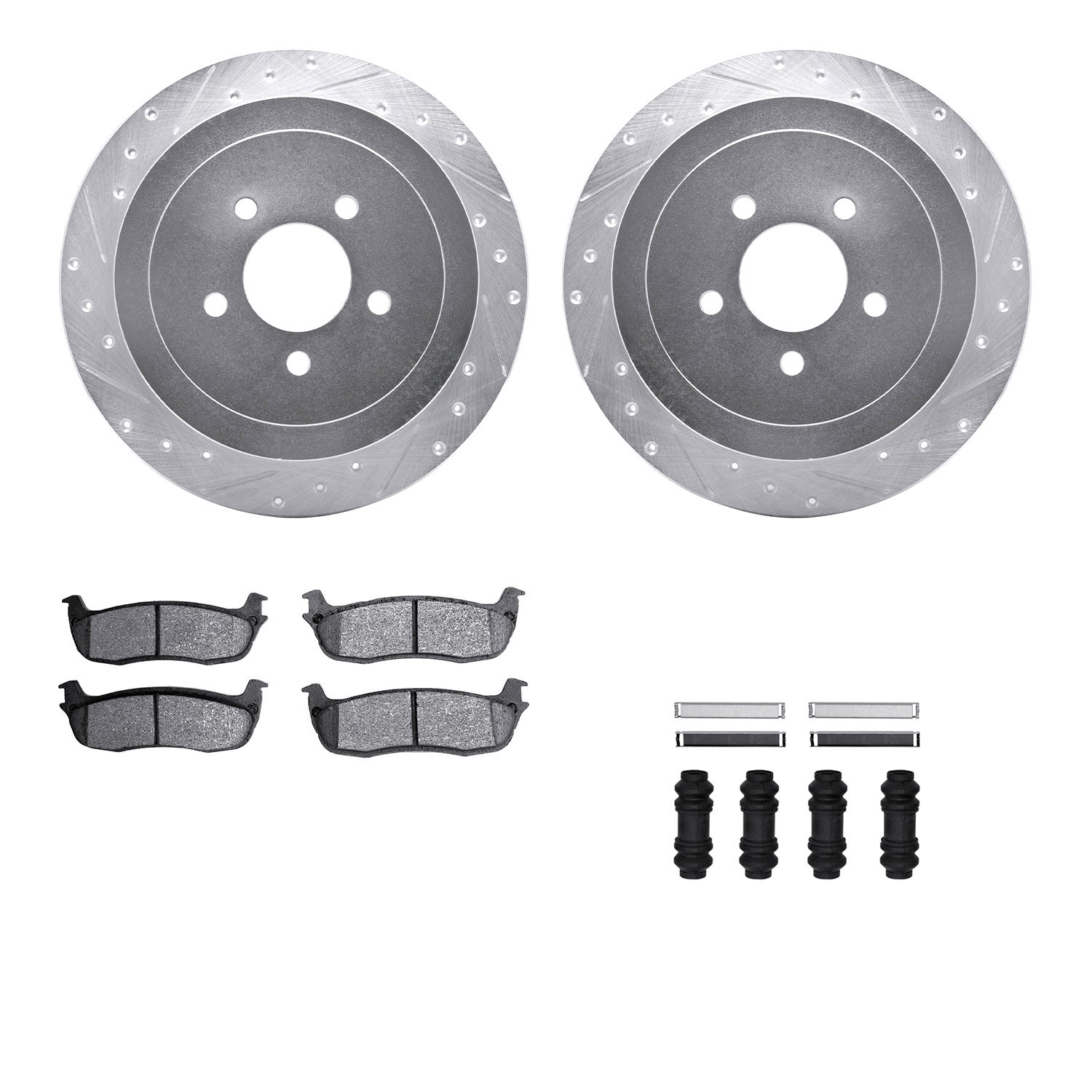 7212-55004 Drilled/Slotted Rotors w/Heavy-Duty Brake Pads Kit & Hardware [Silver], 2003-2011 Ford/Lincoln/Mercury/Mazda, Positio