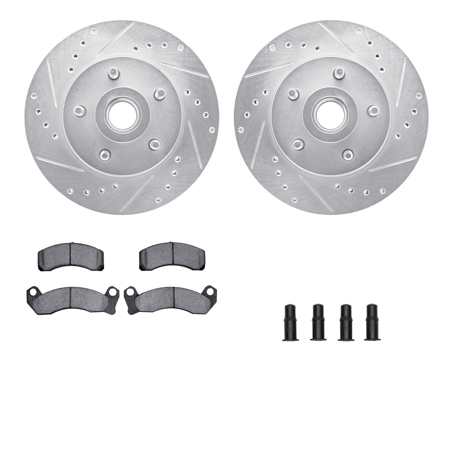 7212-56013 Drilled/Slotted Rotors w/Heavy-Duty Brake Pads Kit & Hardware [Silver], 1981-1981 Ford/Lincoln/Mercury/Mazda, Positio