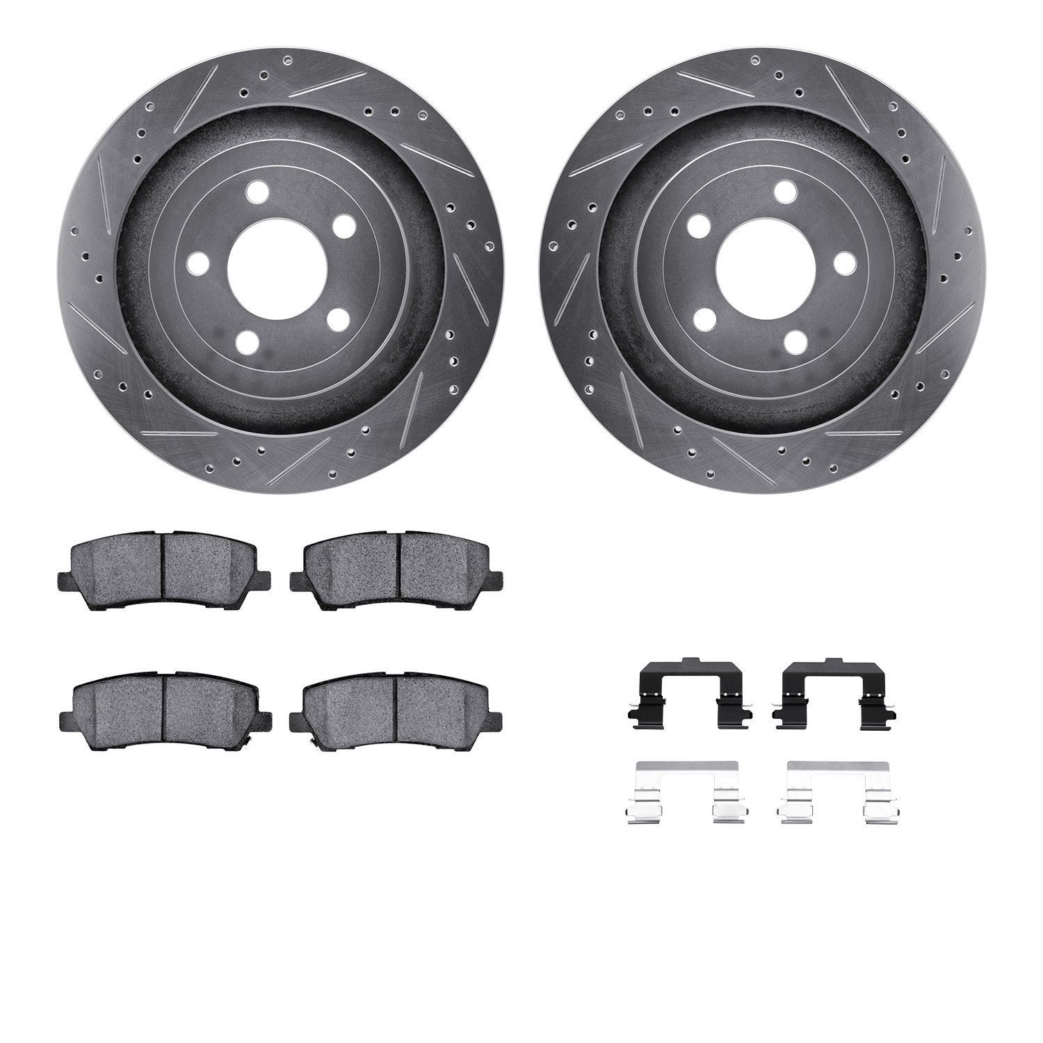 7212-99051 Drilled/Slotted Rotors w/Heavy-Duty Brake Pads Kit & Hardware [Silver], Fits Select Ford/Lincoln/Mercury/Mazda, Posit