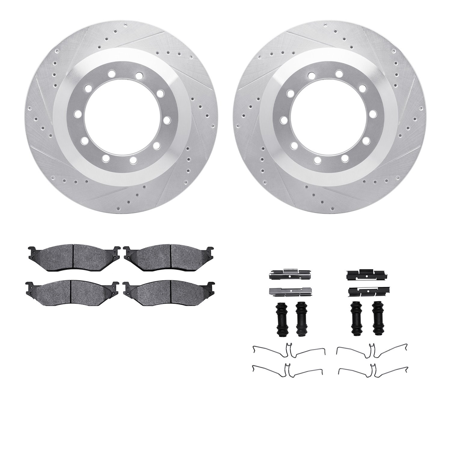7212-99146 Drilled/Slotted Rotors w/Heavy-Duty Brake Pads Kit & Hardware [Silver], 2006-2019 Ford/Lincoln/Mercury/Mazda, Positio