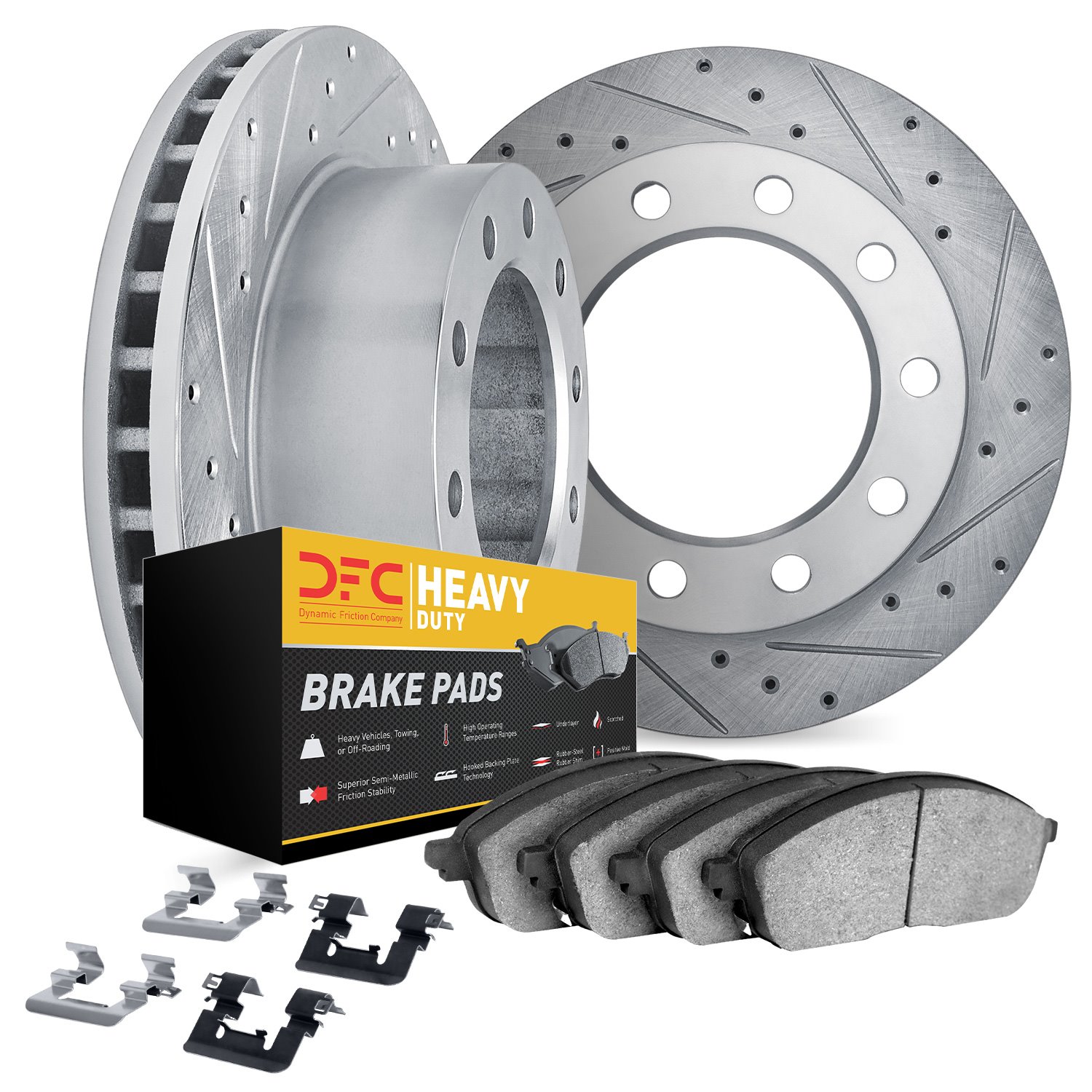 7212-99177 Drilled/Slotted Rotors w/Heavy-Duty Brake Pads Kit & Hardware [Silver], 1999-2009 Ford/Lincoln/Mercury/Mazda, Positio
